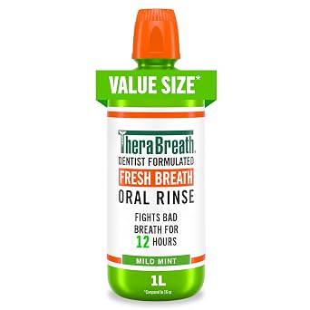 TheraBreath Fresh Breath Mouthwash, Mild Mint, Alcohol-Free, 1 Liter