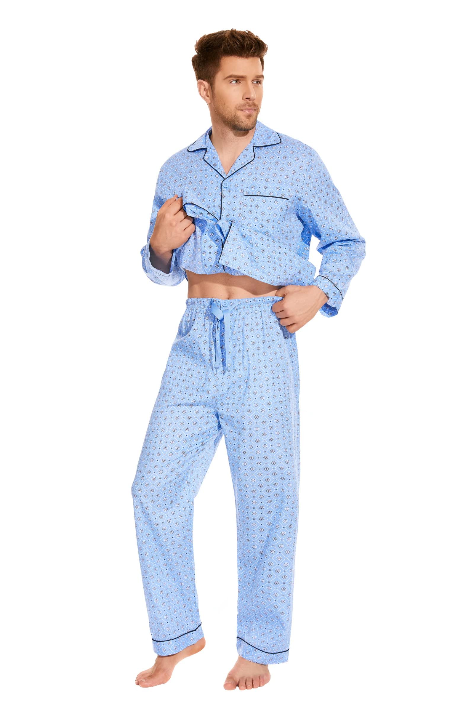 Amaxer Pyjama à Manches Longues en Coton pour Hommes