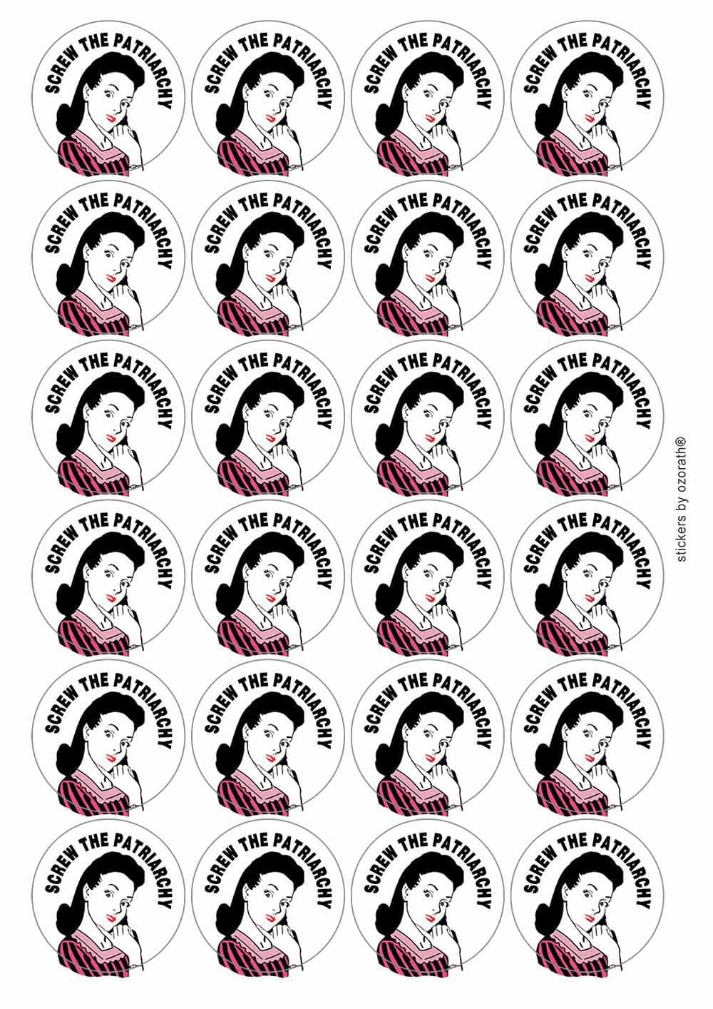 Ozorath Multicolor Screw The Patriarchy Circular Matt Paper Stickers A4 Sheet Of 24 (Each Sticker Is 45Mm Diameter)