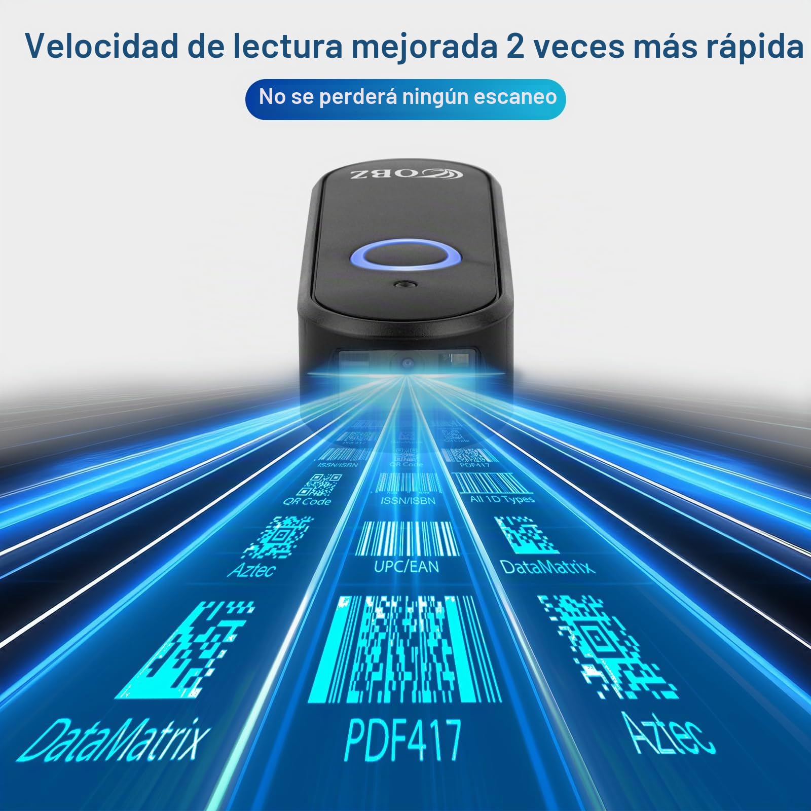 OBZ Lector de Código de Barras y QR Inalámbrico 3-en-1 (USB/2.4G/Bluetooth), 1D 2D Escáner de Código de Barras Pistola Portátil para Inventario, Compatible con PC, Mac, Tablet, iOS y Android