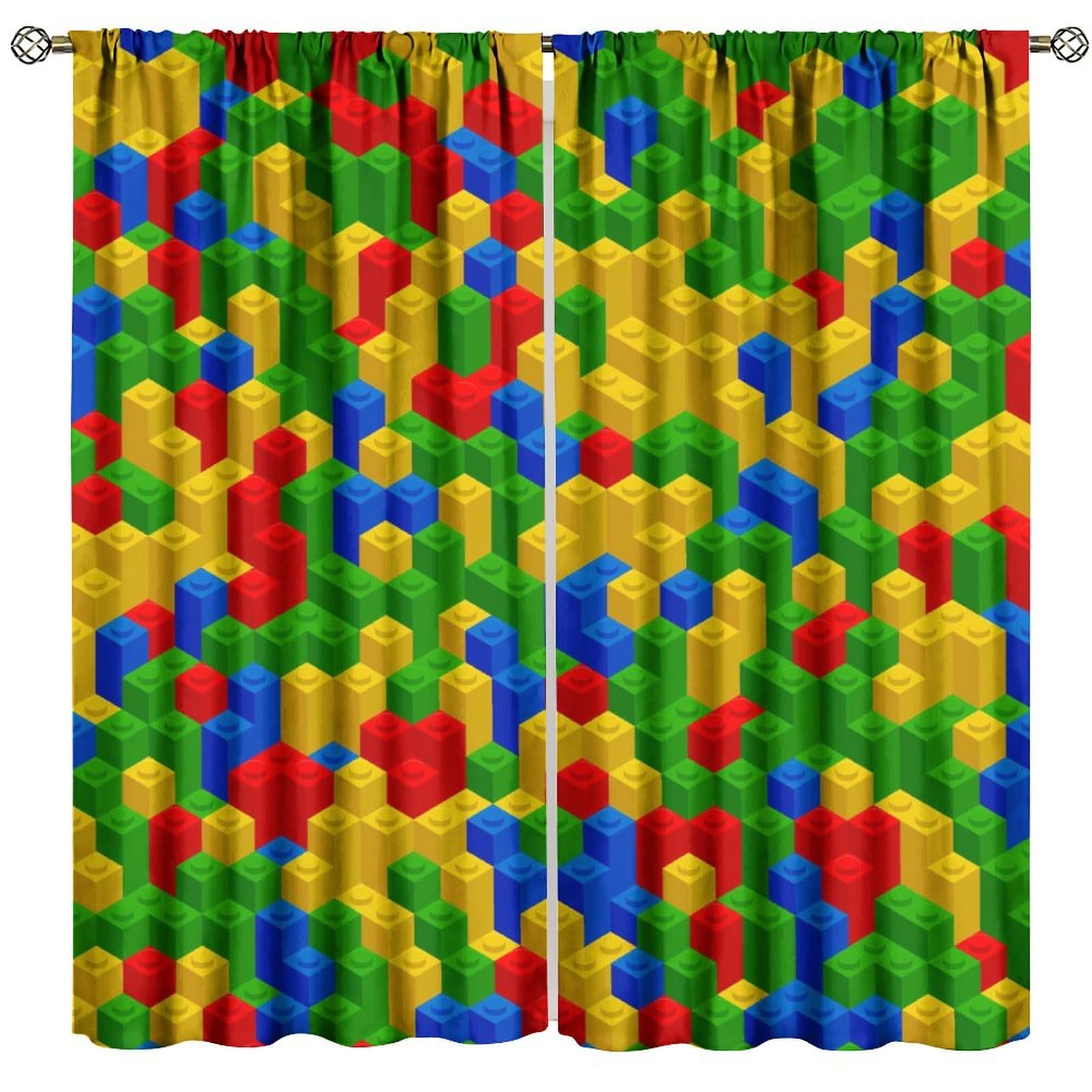 Rideaux blocs de construction enfant lot de 2 rideaux imprimé brique géométrique chambre
