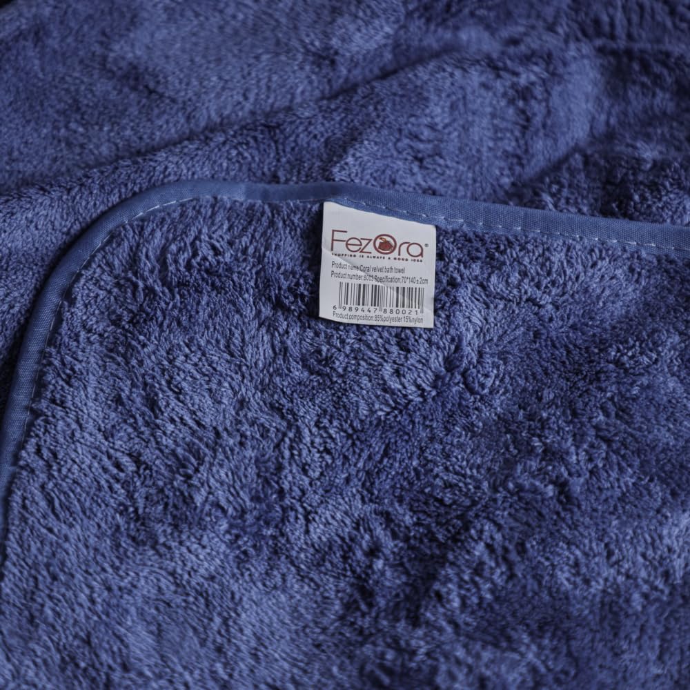 Fezora® Toallas de baño de microfibra de 500 g/m², (70 x 140 pulgadas), felpa extrasuave y secado rápido, alta absorción con toallas de gran tamaño para baño (paquete de 2) (azul oscuro y pista)