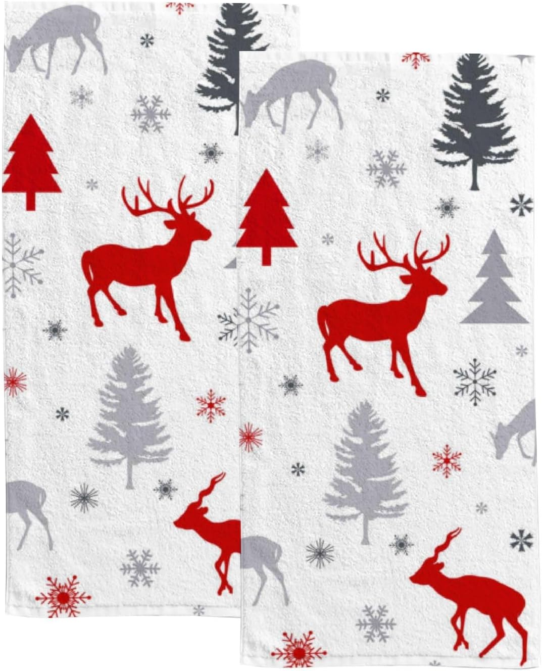 TsingZa Christmas Red Deer Gray Trees Hand Fingertip Towels