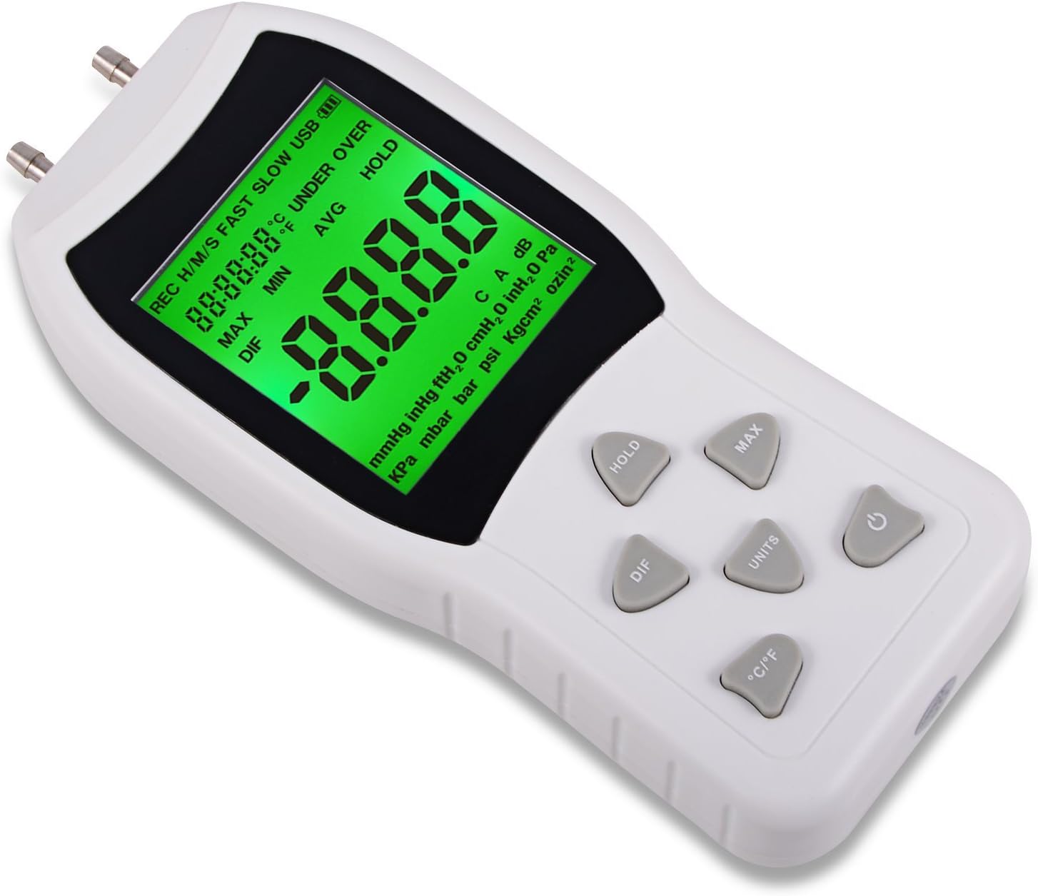 EHDIS LCD Digital Dual-Port Manometer Air Pressure Switch Gauge Differential Tester with 11 Units of Measure ± 13.78kPa ±2 psi