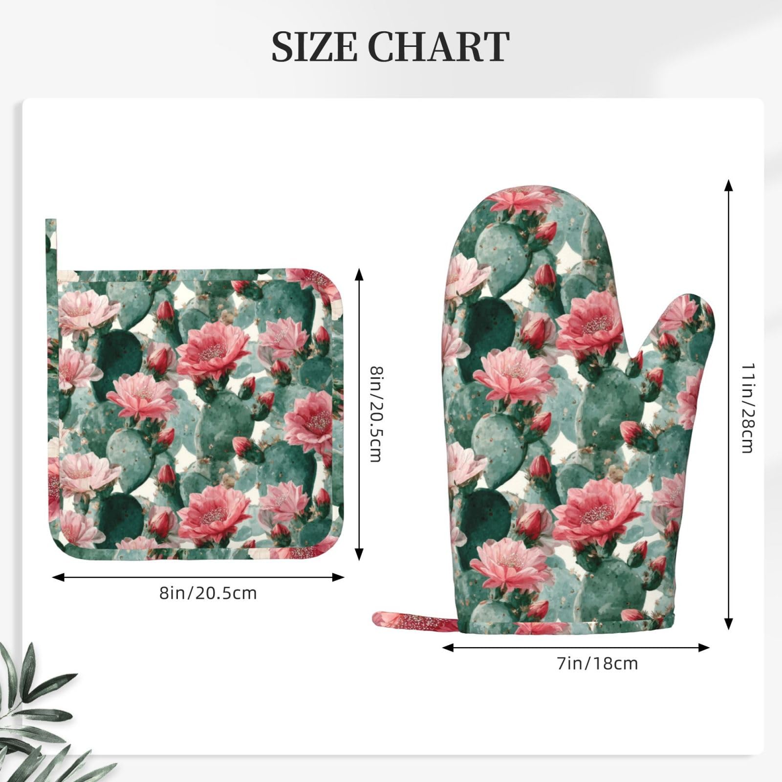 Manoplas de horno y soportes para ollas con diseño de flores de cactus bohemio, 4 unidades
