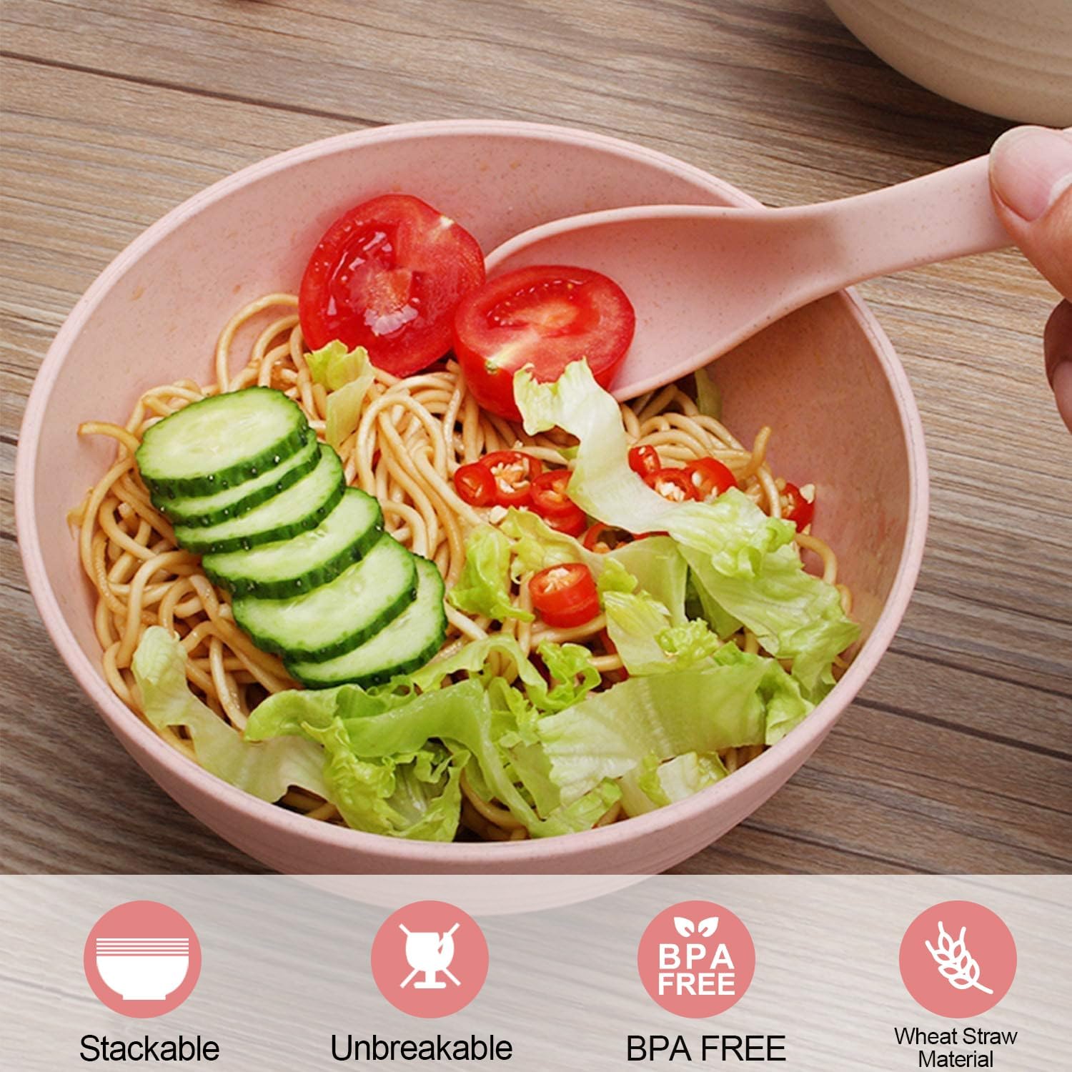 shopwithgreen Wheat Straw Cereal Bowls with Dust-Proof Lid, Resuable Bowls for Kitchen, Set of 4, Microwave and Dishwasher Safe, for Soup, Oatmeal, Ramen, RV, Camping, Kids, College Dorm Room, 26 OZ - Image 5