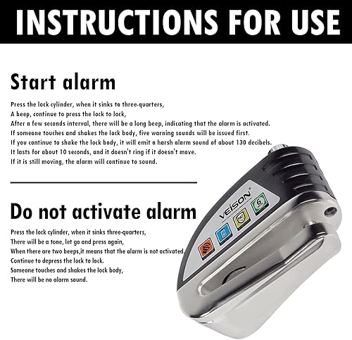 Miniatura 6 de Sistema de alarma antirrobo de 130 db, bloqueo de rueda de bloqueo de disco resistente a antirrobo, bloqueo de seguridad irrompible, se aplica a