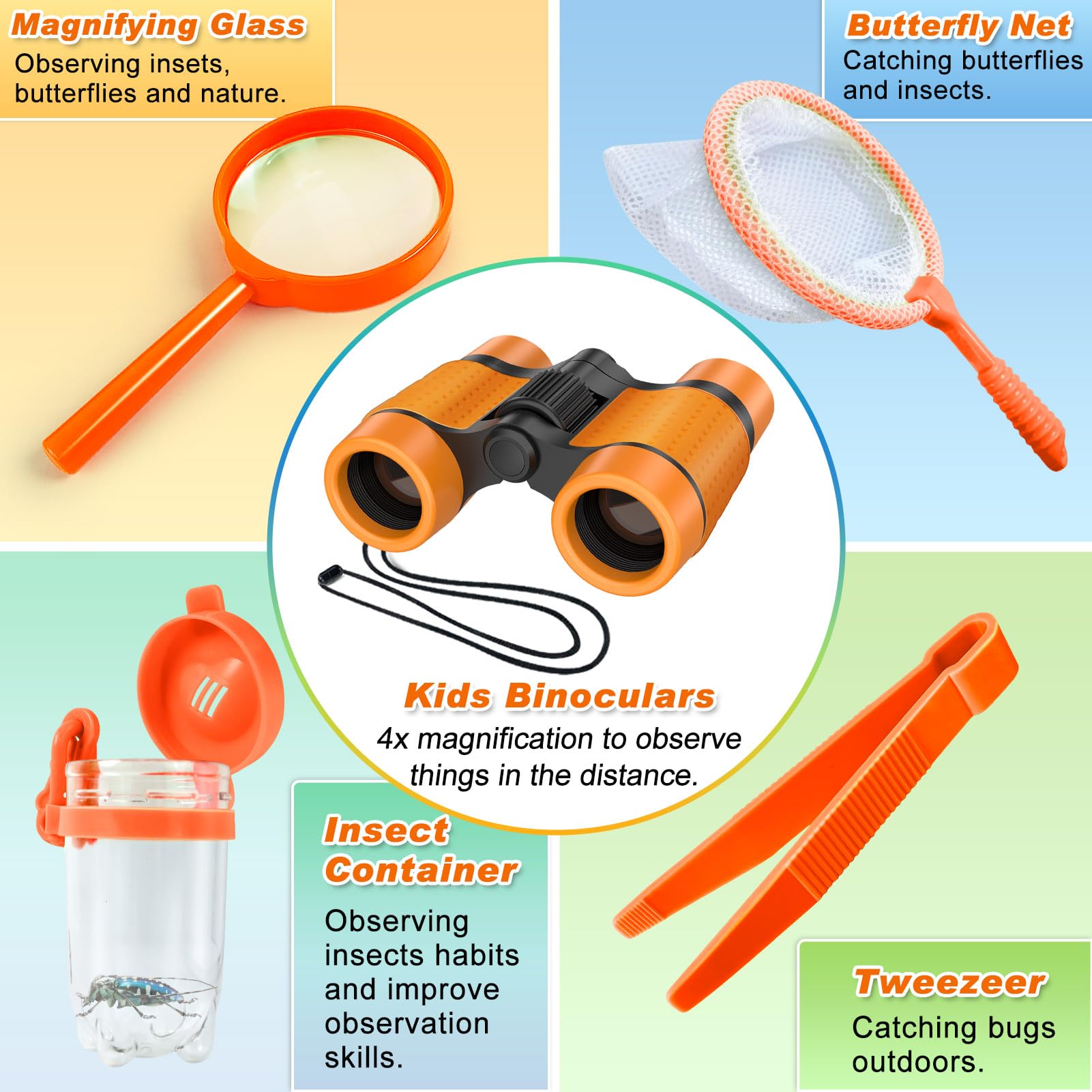 YOPINSAND Outdoor Exploration Kit, Camping Gear for Kids Children's Toy Explorer Kit with Backpack & Hat, Binoculars - Image 4