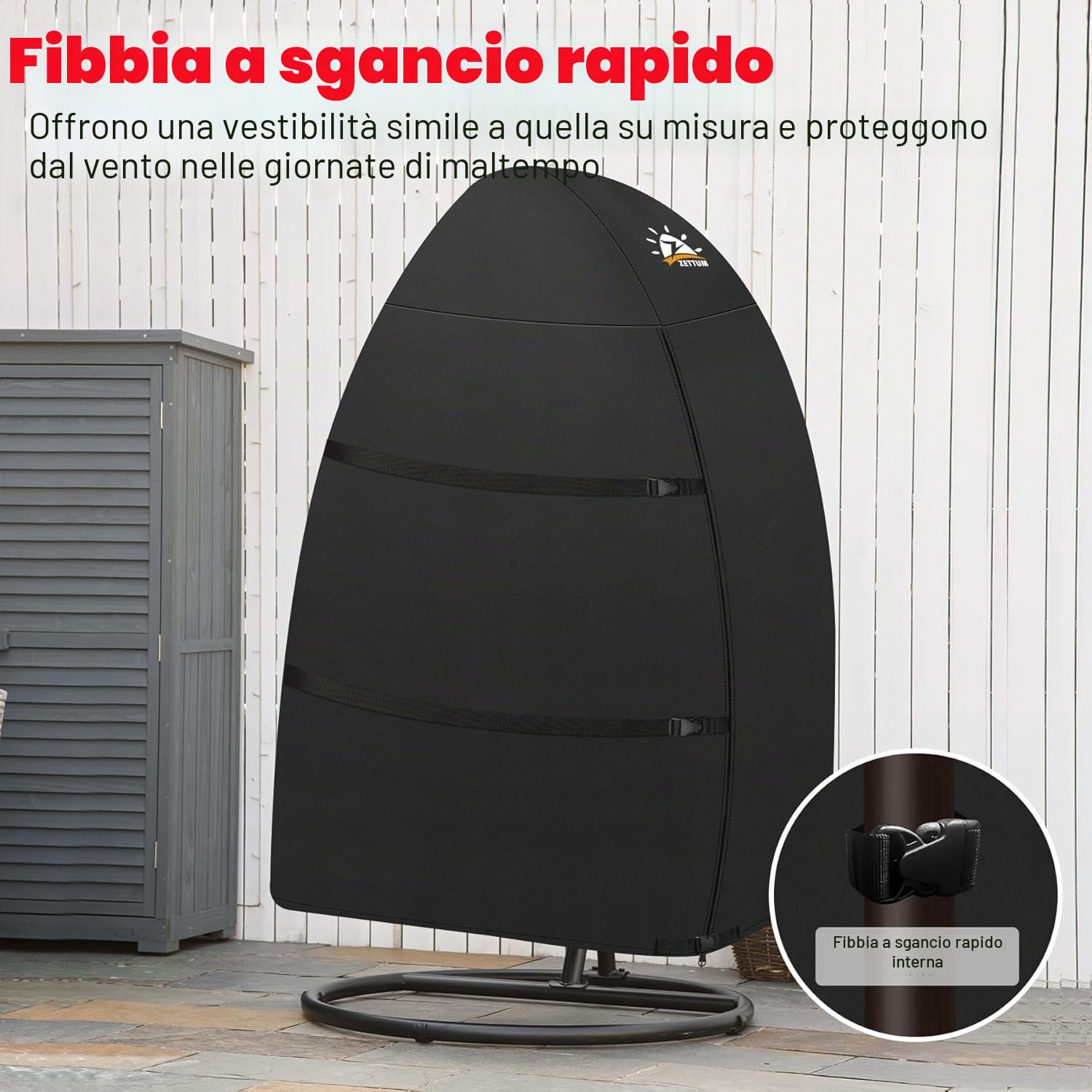 Zettum Copertura per sedia da giardino impermeabile, rivestimento poliuretano 600D, 173x115 cm, con cerniera, resistente