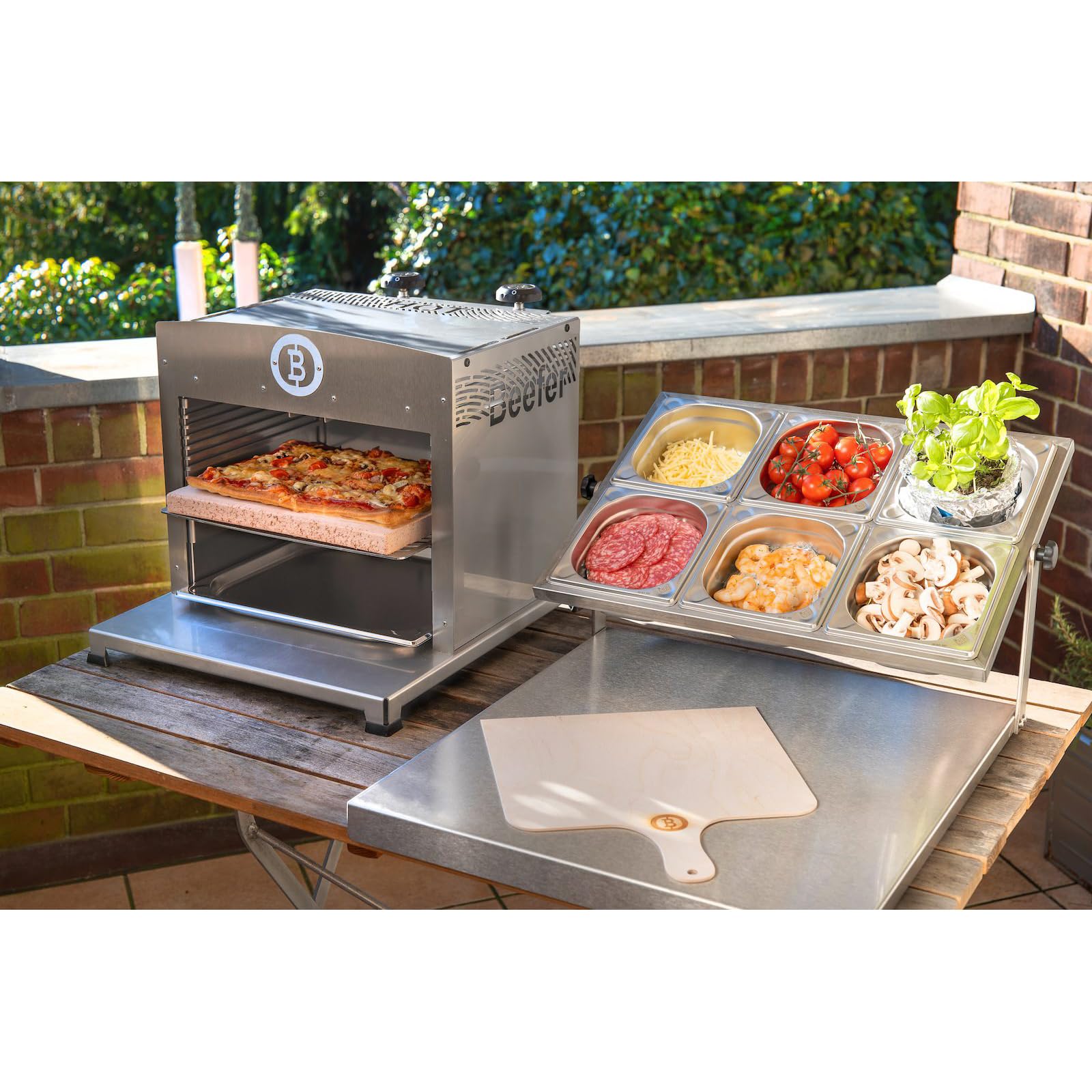 Beefer Twin Pro DE/AT 50 mbar Propan ohne Trennwand 800°C Oberhitzegrill Gasgrill Edelstahl mit Kochbuch "Der Beefer 2" im Set