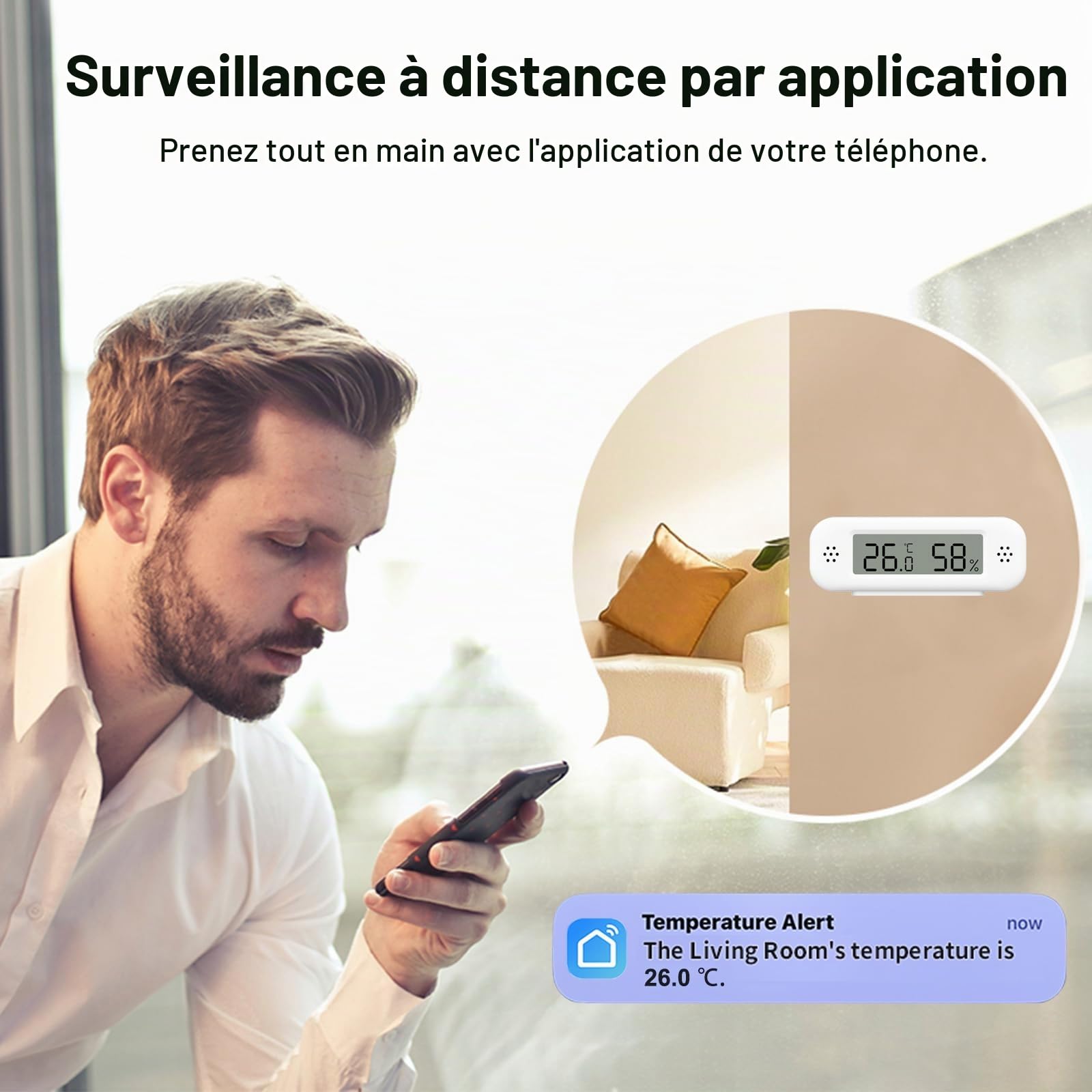 Thermomètre Hygromètre Numérique Smart, Capteur de Température et d’Humidité Intérieur WiFi avec Alertes App,Mètre de Température de Salle avec Stockage et Exportation de Données,Compatible Alexa.4PCS