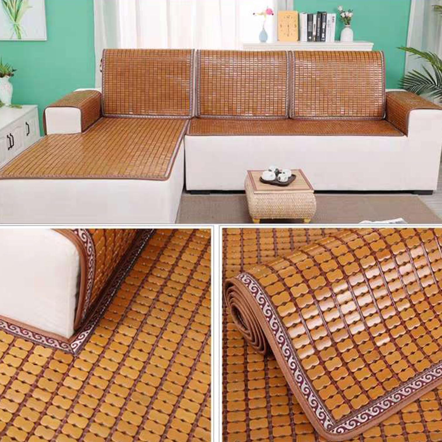 NIANXINN Tapis en Bambou,Tapis de Couchage D'été,Lit-Mat,Coussins de Couchage à Refroidissement Matelas en Bambou Mahjong,Tapis Antidérapant en Bambou Naturel,pour Canapé-lit (90x190cm)