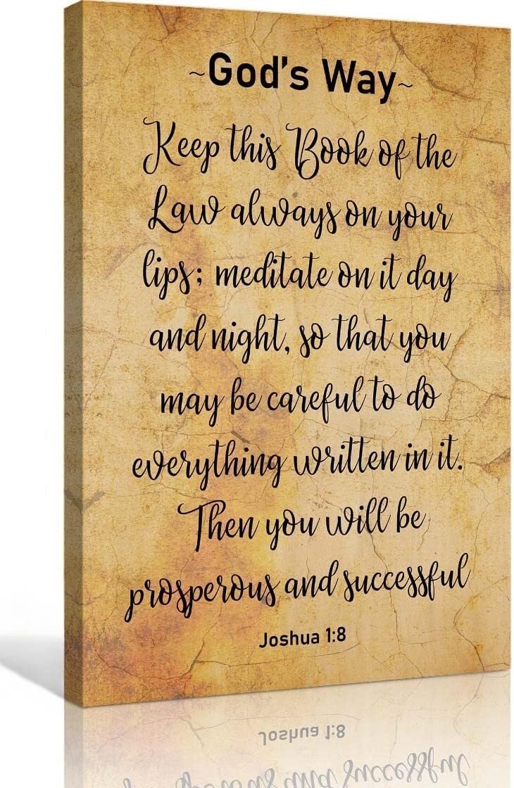 HGETJOHXEM Joshua 1 8 Scripture Wall-Art Meditate Day and Night Gods Way Christian Wall Decor for Bedroom Kitchen Living Room(Framed,16x24inch(40x60cm))