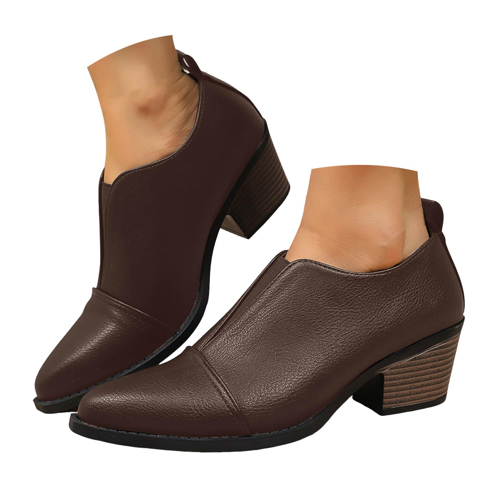 Womens Ankle Boots Low Heels Chunky Booties Fashion Dressy Ankle Booties for Women Classic Pointed Toe Leather Pumps