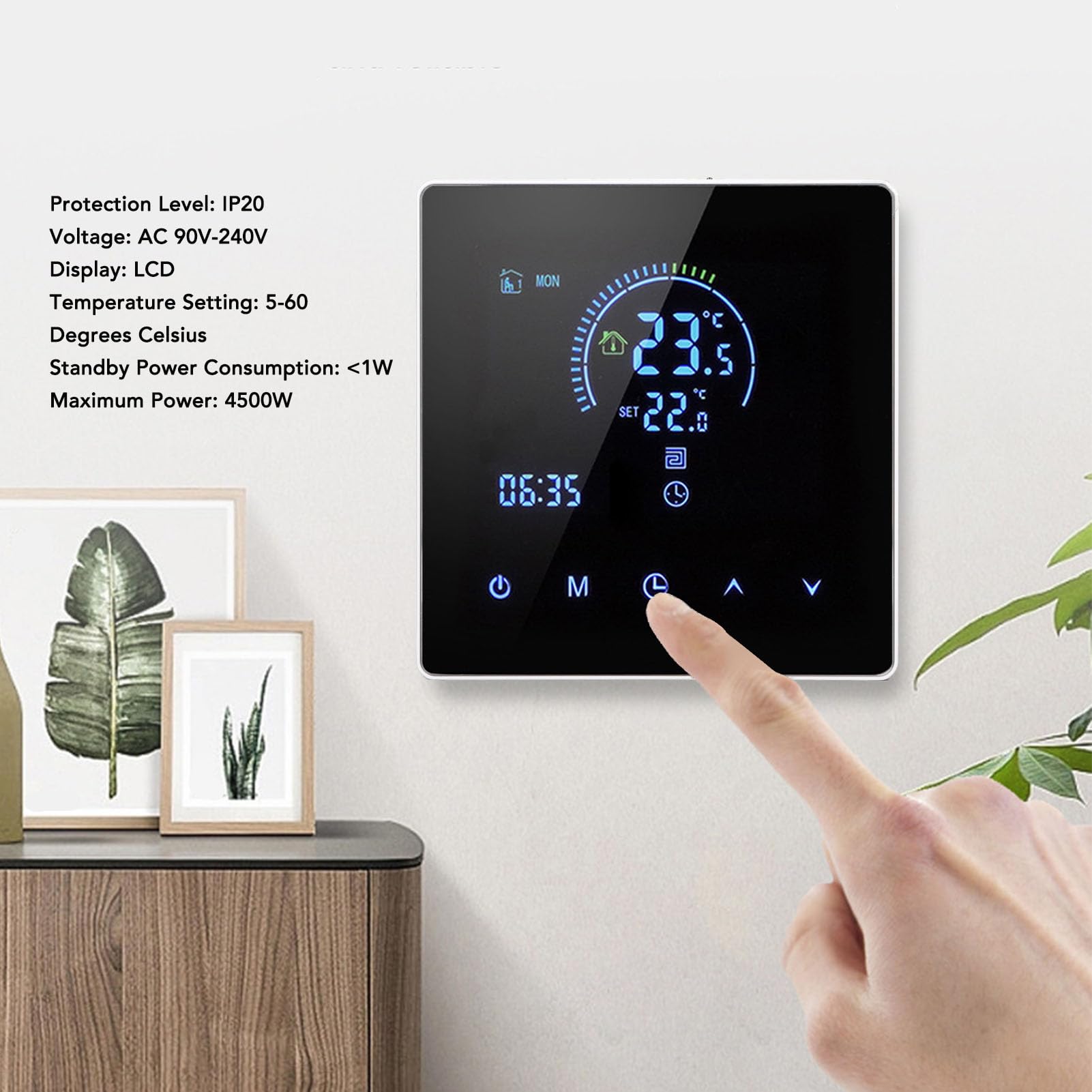 Termostat Cyfrowy, Programowalny Wyświetlacz LCD z Wbudowanym Czujnikiem Temperatury, Kompatybilny z Elektrycznymi Systemami Ogrzewania Podłogowego, Domy, Biura (Typ standardowy)