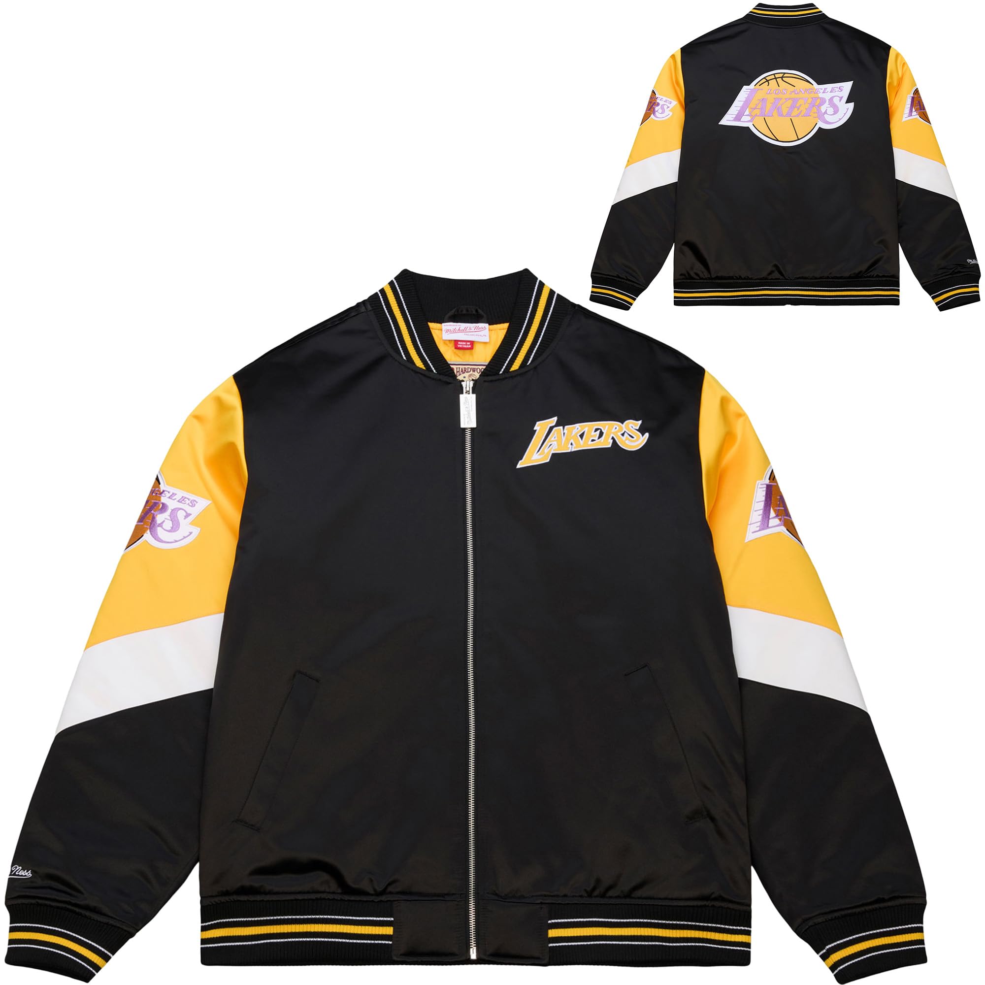 Mitchell & Ness Throw it Back Heavyweight Vintage Satin Jacket (NBA), cremallera completa, logotipos bordados, hombres, mujeres, niños, unisex, primavera, verano, otoño, invierno