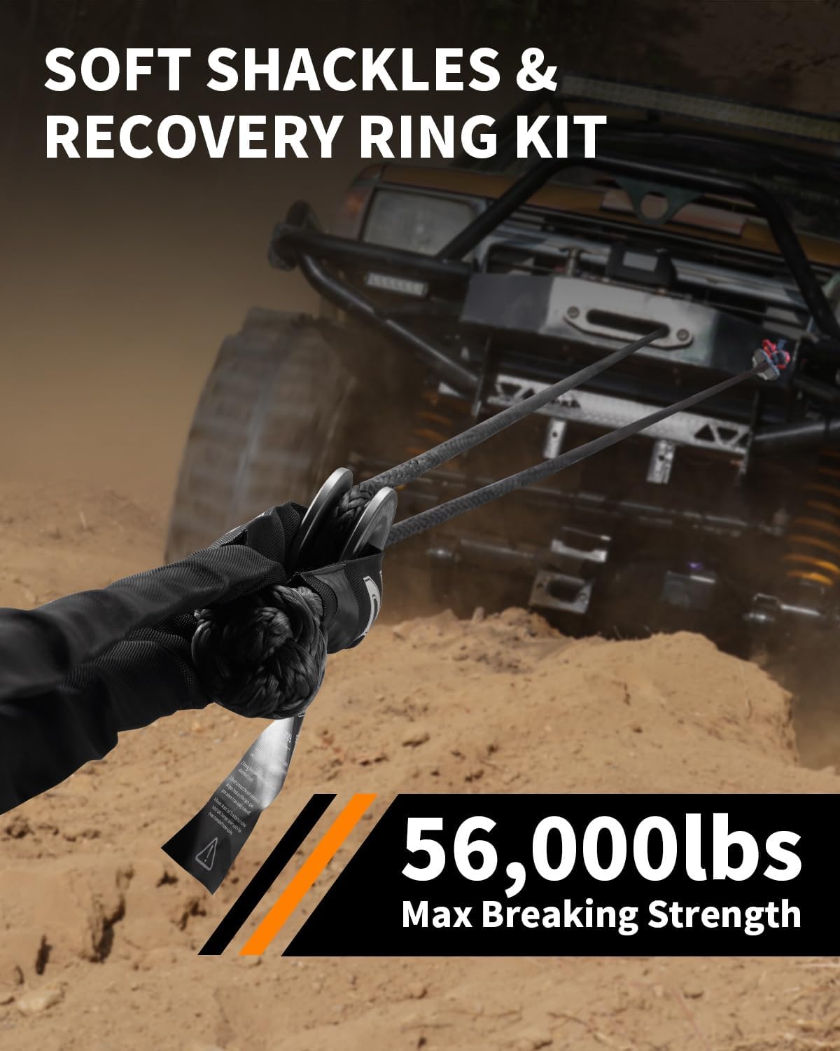 DAYDOOR 56,000 LBS Soft Shackle Recovery Kit, 1/2" x 22" (2-Pack) with 7075 Aluminum Snatch Ring, Winch Accessory for Jeep Wrangler, Bronco, 4Runner, Tacoma, ATV/UTV/Jeeps/SUVs, 4x4 Off-Road(Gray)