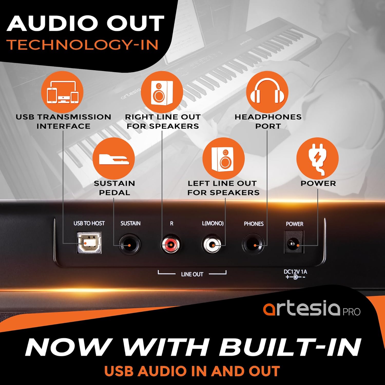 Artesia Portable 88 Key Weighted Keyboard Electric Piano, Digital Keyboard Piano with Full-Size Velocity Sensitive Keys, Built in Speakers, Headphone Output, Sustain Pedal and Melodics Lesson