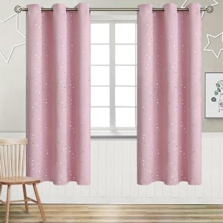 BGment Kids Blackout Curtains for Bedroom - Grommet Thermal Insulated Silver Star Print Room Darkening Curtains for Kids Room, Set of 2 Panels, 42 x 72 Inch, Baby Pink