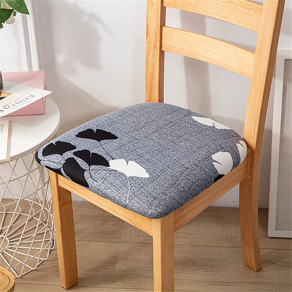 Highdi Ginkgo Biloba Dining Chair Seat Covers Set Of 1/2/4/6, Stretch Spandex Seat Cushion Slipcovers, Removable Washable Seat Protector Cover For Dining Room Living Room Office Hotel (,4 Pcs)