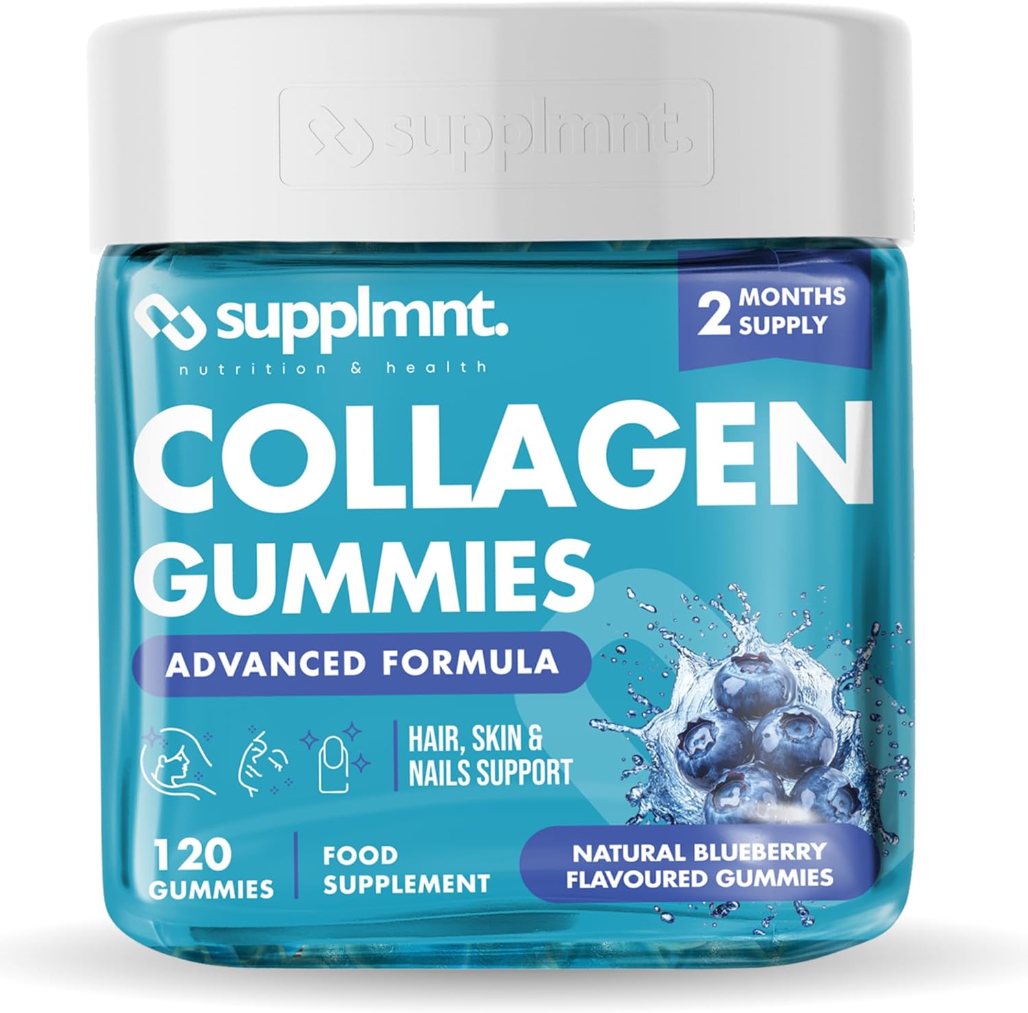 Marine Collagen Gummies, Hydrolysed Collagen Peptides w/Biotin, Hyaluronic Acid & Vitamin C, Collagen Supplements for Women & Men, Collagen for Skin, Hair & Nails (One Size, Blueberry)