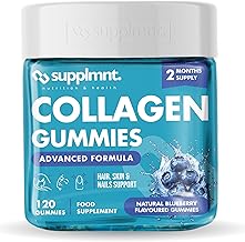 Supplmnt. Marine Collagen Gummies, Hydrolysed Collagen Peptides w/Biotin, Hyaluronic Acid & Vitamin C, Collagen Supplements for Women & Men, Collagen for Skin, Hair & Nails (One Size, Blueberry)