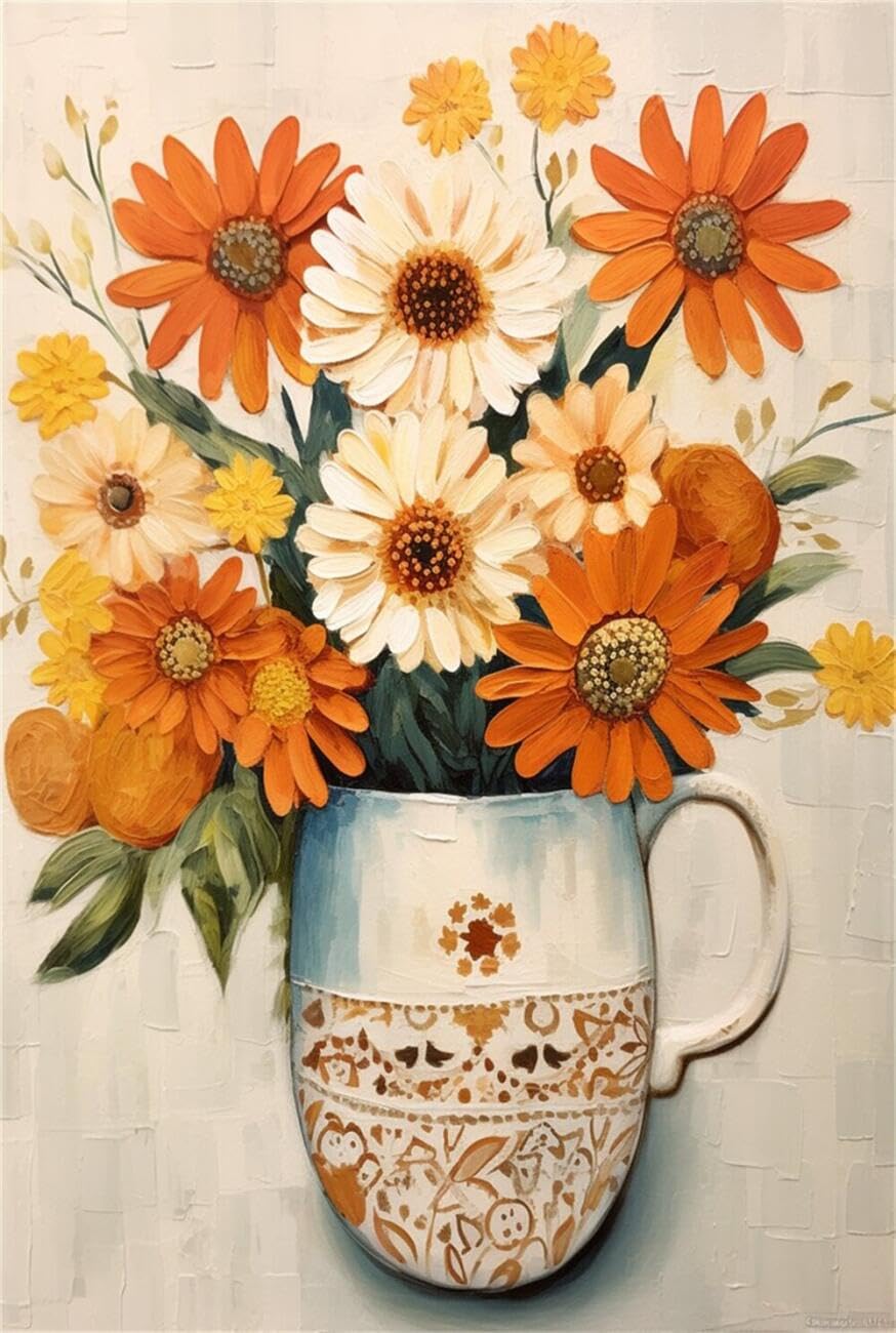 AMBATTERY Latch Hook Rug Kit Flowers in A Vase Crochet Sewing Kit Classic Latch Hook Rug Kits for Adults 3D Craft Set for Home Decor Festival Gift 33x45in