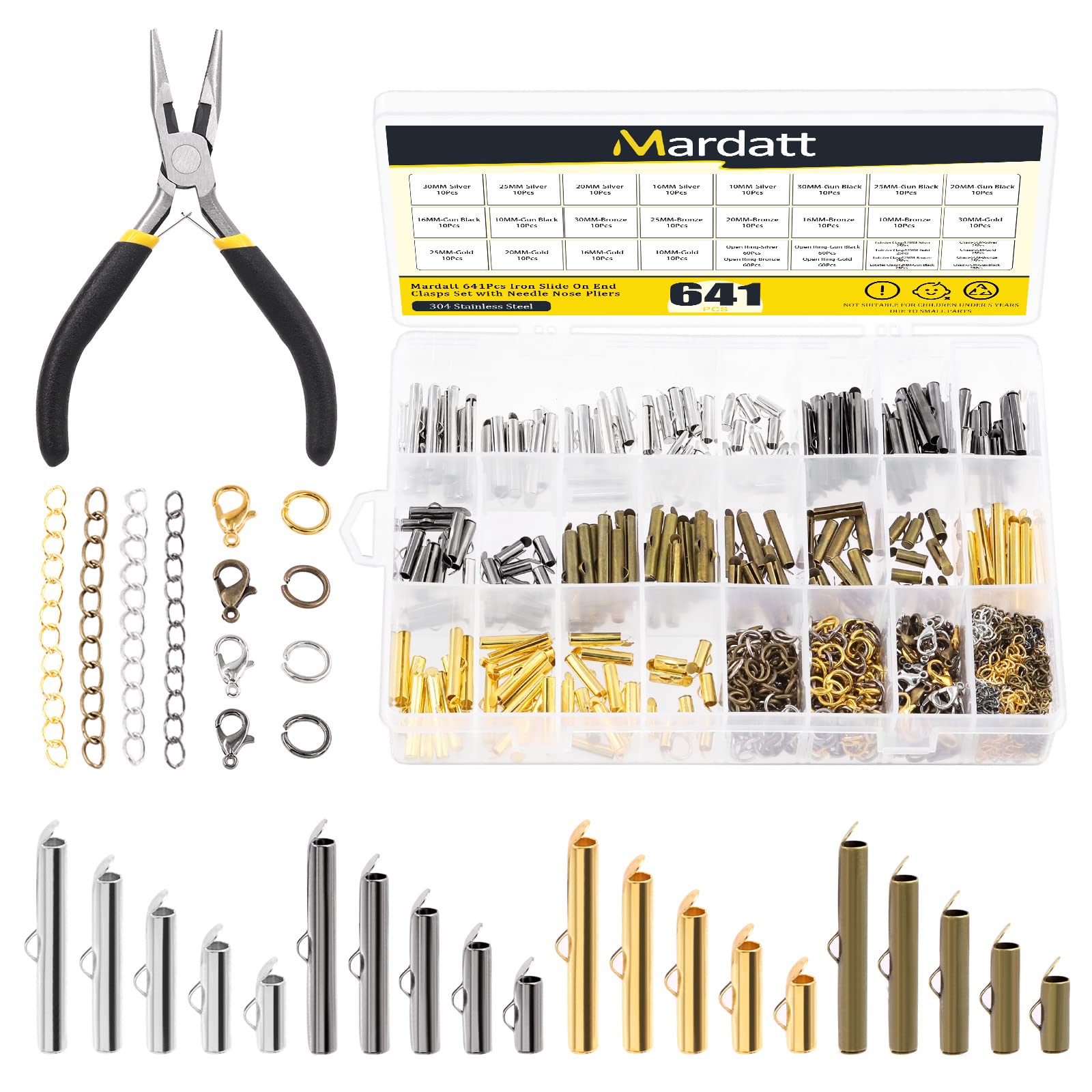Fermoirs coulissants et kit complet de 641 pièces pour création de bijoux