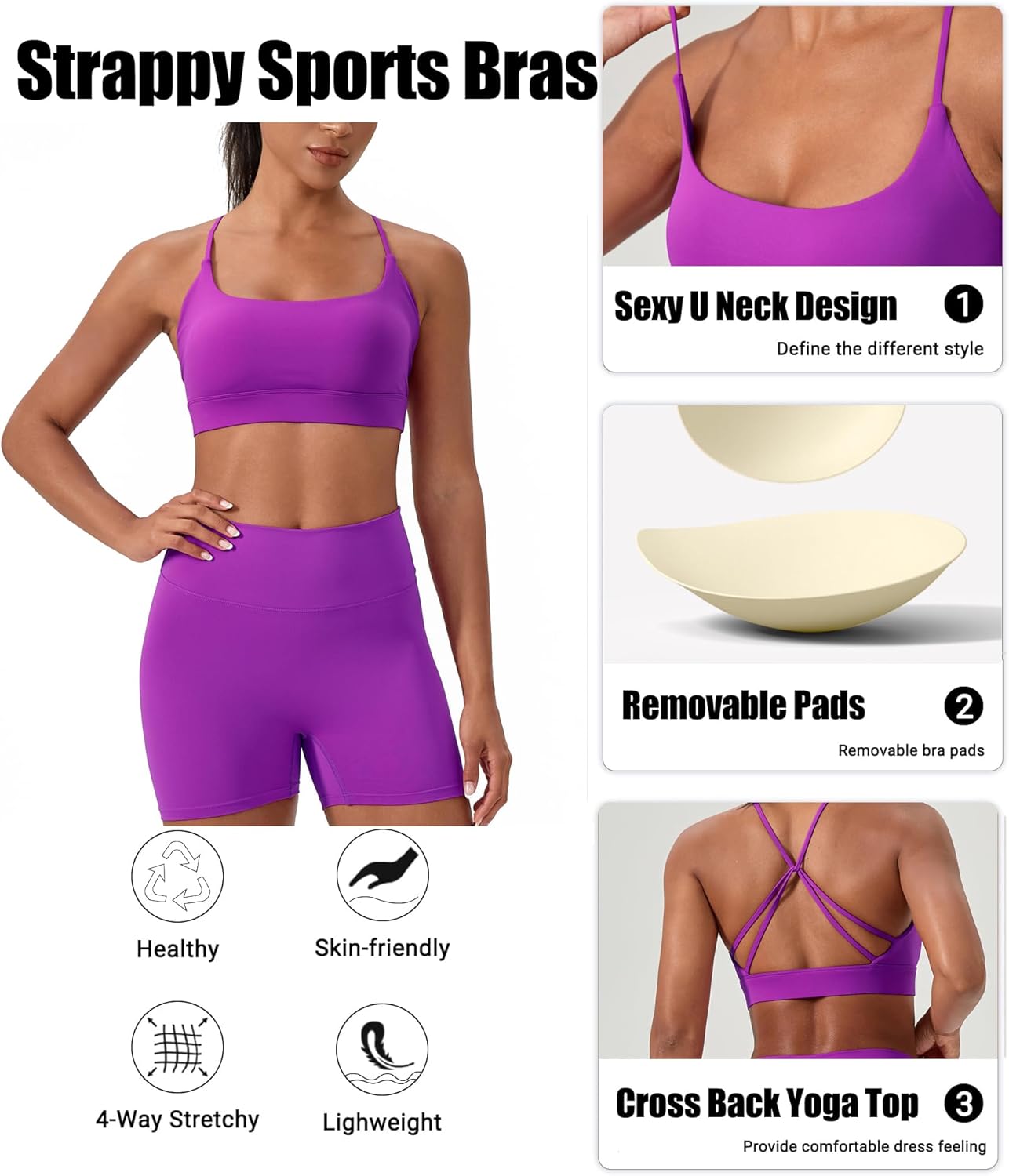 Sports Bra for Women Strappy Padded Longline Yoga Bras Criss Cross Back Spaghetti Gym Workout Bras Crop Cami Tops - Image 5