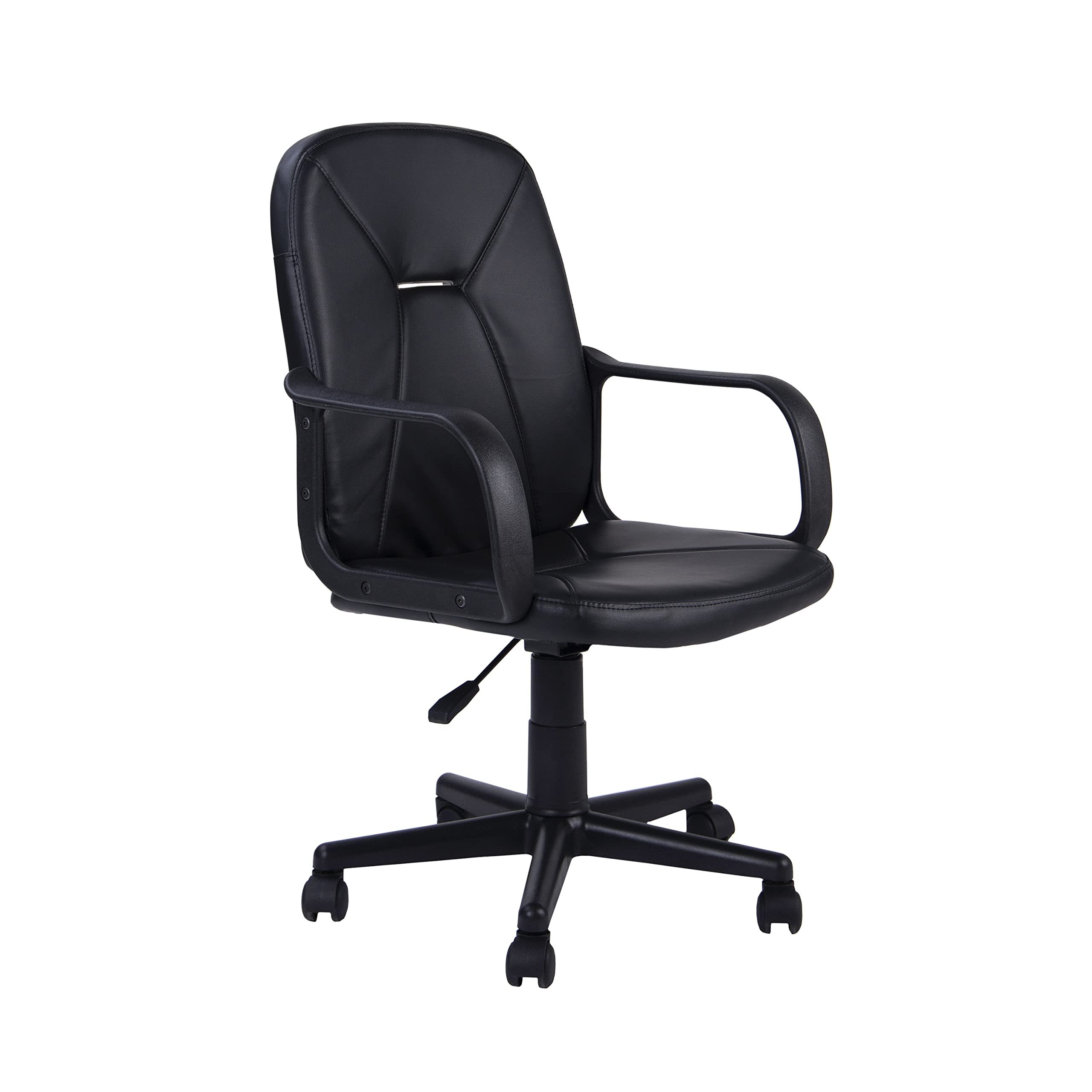 duehome | Genesis, Silla Giratoria Oficina, Silla de Escritorio, Acabado en Simil Piel Negro, Medidas: 55 cm (Ancho) x 55 cm (Largo) x 87-96 cm (Alto)