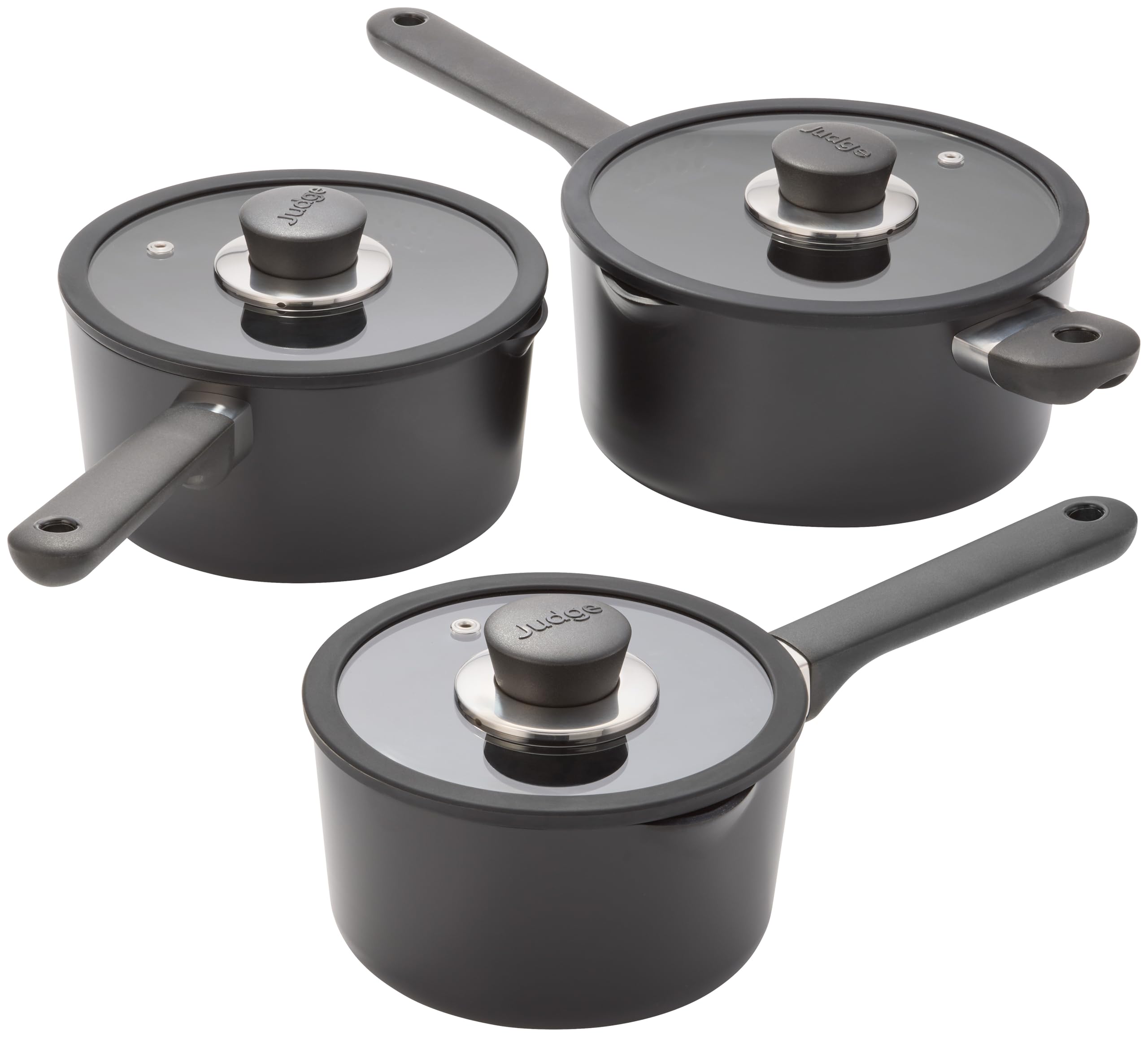 Judge Vista Ceramic 3-Piece Draining Saucepan Set – Aluminium Base with Non-Stick Ceramic Coating, Stay Cool Handles, Induction Compatible – Includes 16cm, 18cm & 20cm Draining Saucepans — image 1