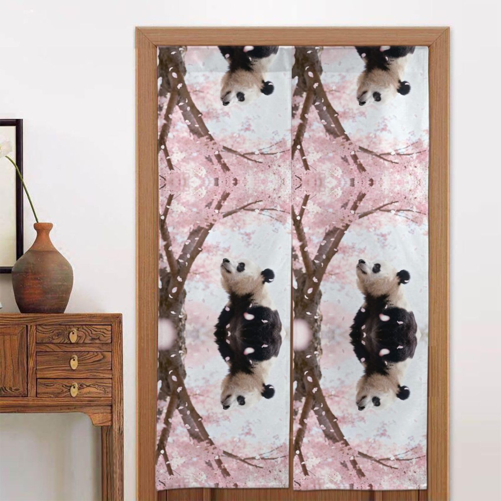 CNTDBU Panda Cherry Blossom Door Curtain 34x56 Inch-Room Divider Panel for Privacy, Entryway Screen for Kitchen Bedroom