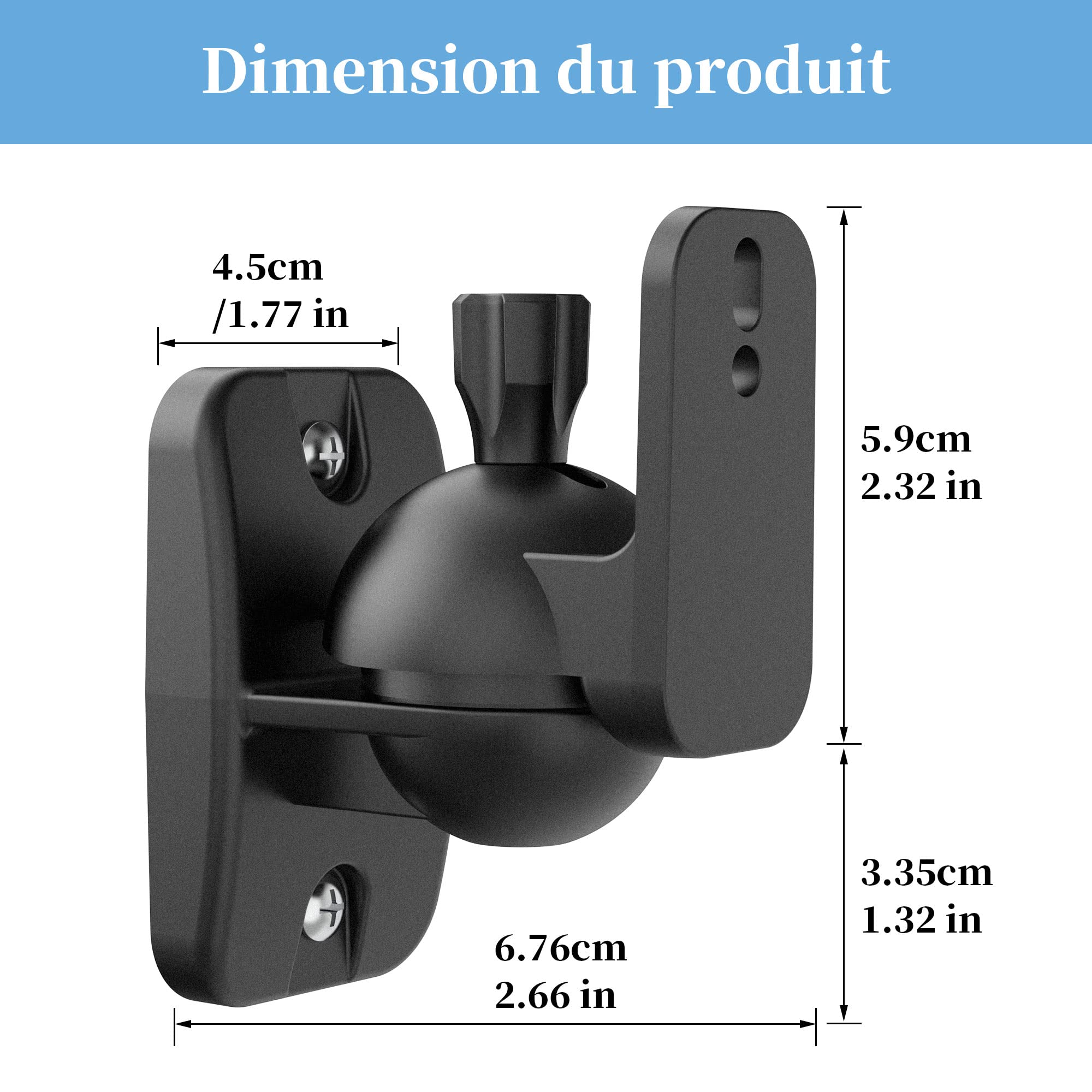 Cozycase Universel Support Mural pour Enceintes 2 pièces Rotation + Inclinaison Ajustable jusqu'à 3,5 kg, avec 3 Types de vis (Noir)