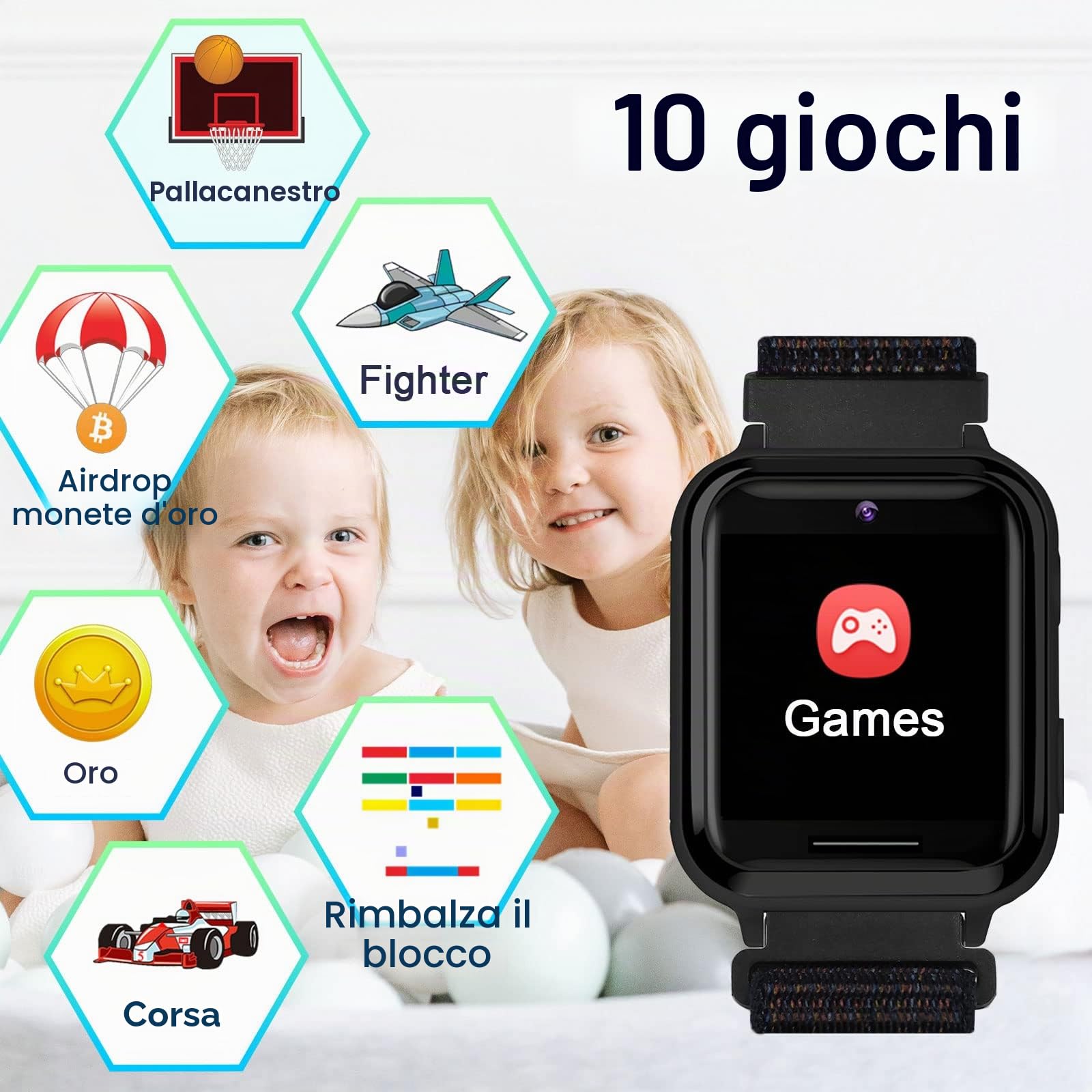 PTHTECHUS Smartwatch per Bambini, Telefono Smartwatch con Lettore Musicale per Ragazzi e Ragazze Giochi SOS Contapassi Touchscreen Fotocamera Orologio per Bambino 4-12 Anni Regalo