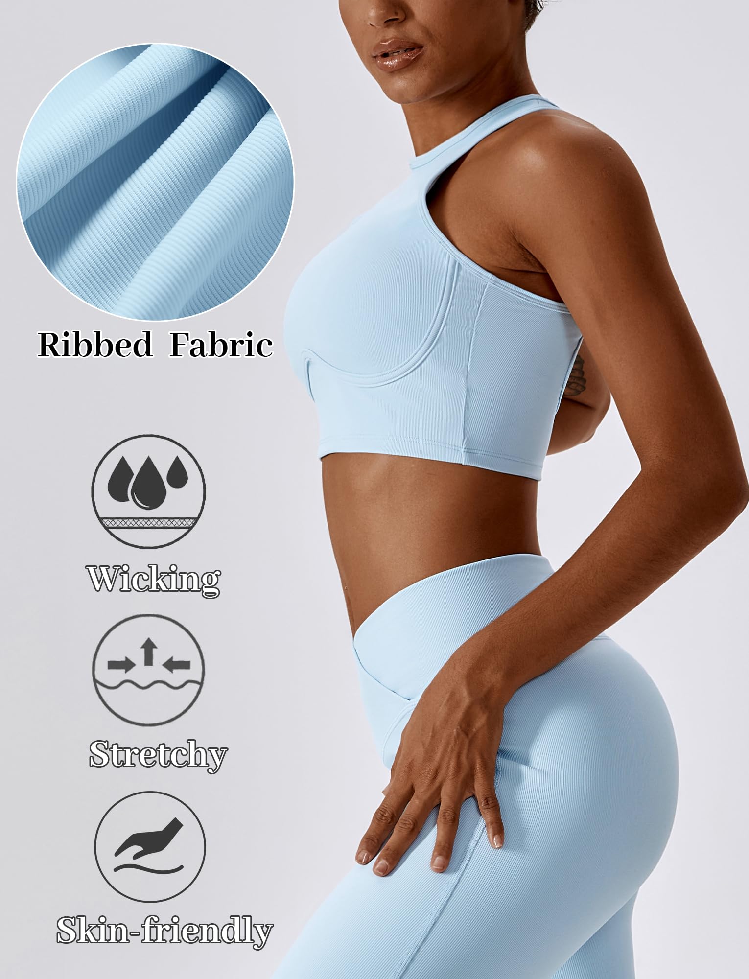 SEAUR Reggiseno sportivo da donna senza cuciture a costine Racerback ad alto impatto allenamento crop top palestra corsa cava fuori canotte