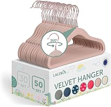 Laleni Set of 50 Children's Hangers – Children's Clothes Hanger – Non-Slip Child Belt – Velvet Hangers – with 360° Hook – Powder Pink