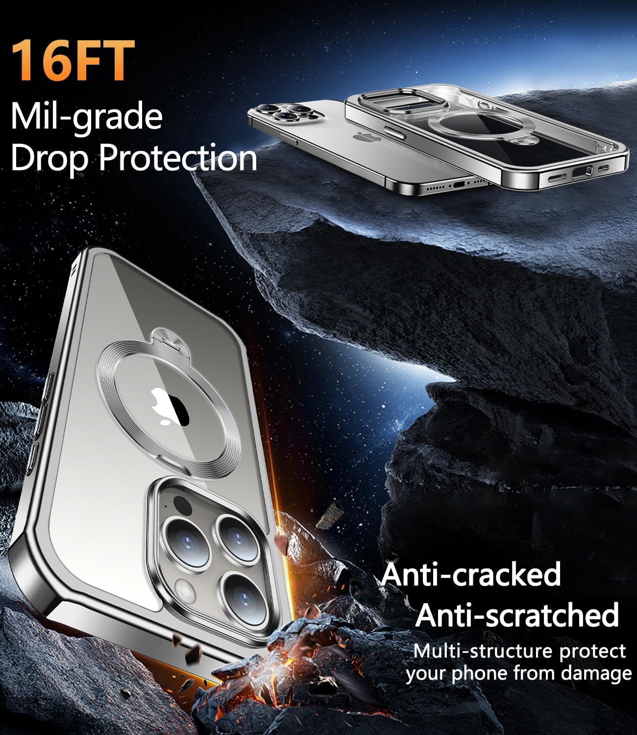 [360° Rotatable CD Stand & Built-in Privacy Screen Magnetic Case for iPhone 15 Pro [Compatible with MagSafe & Full Signal] Mil-Grade Shockproof Full Body Anti-Spy Cover for 15 Pro-Gray