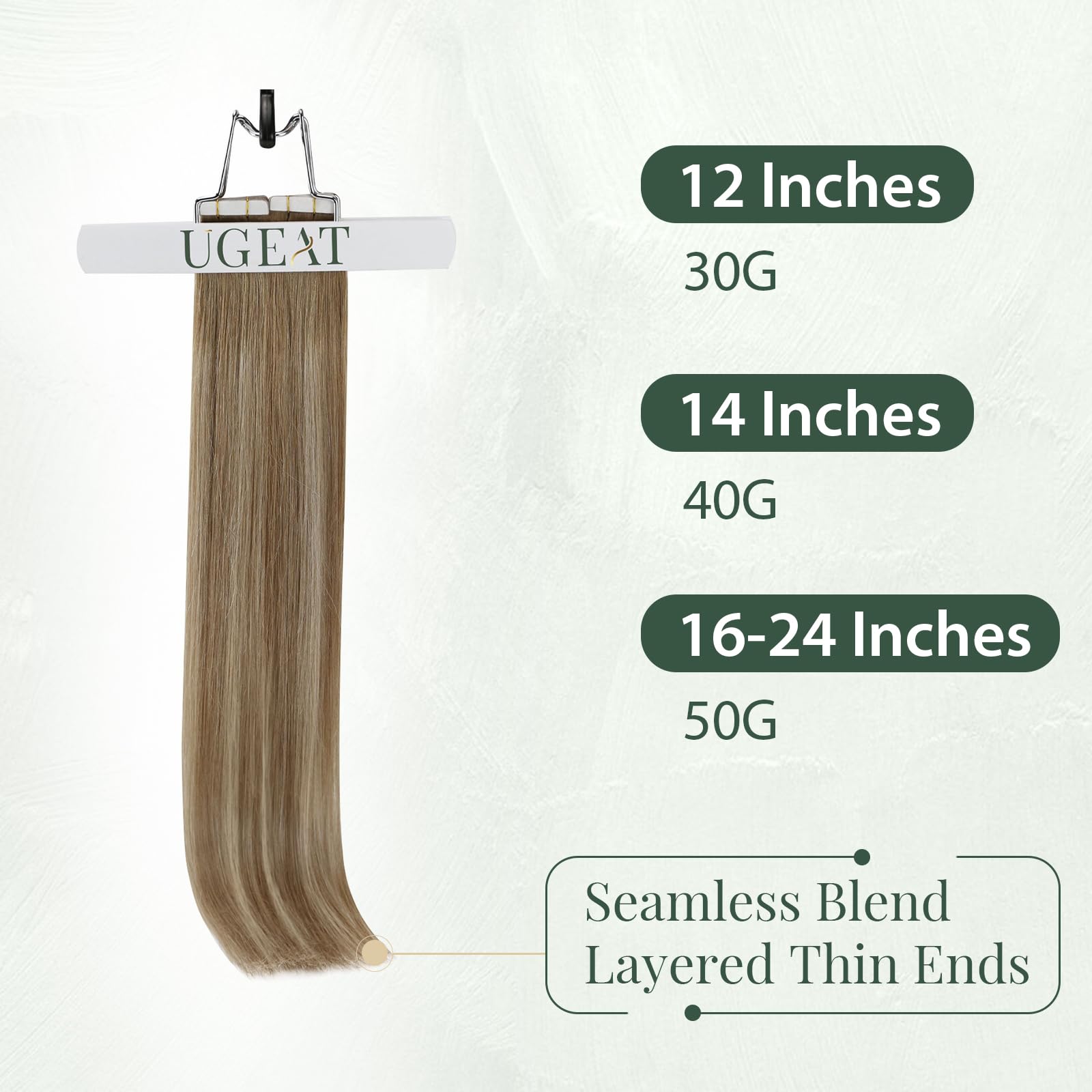 Ugeat Przedłużanie Włosów Taśma, Włosy Ludzkie, Balayage Jasny Brąz z Blondem, 40 cm 20 sztuk 50g, Przedłużanie Włosów Tape in, Karmelowym, Remy Naturalne Proste