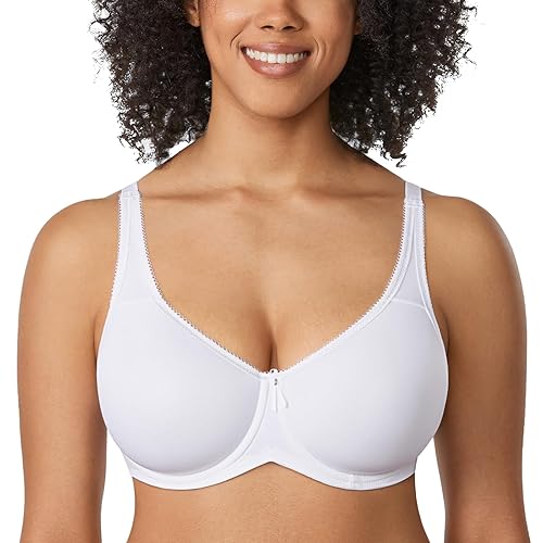 DELIMIRA Women's Seamless Tshirt Bras Plus Size Full Coverage Underwire Lightly Lined Bra Up to F - 34DD - White