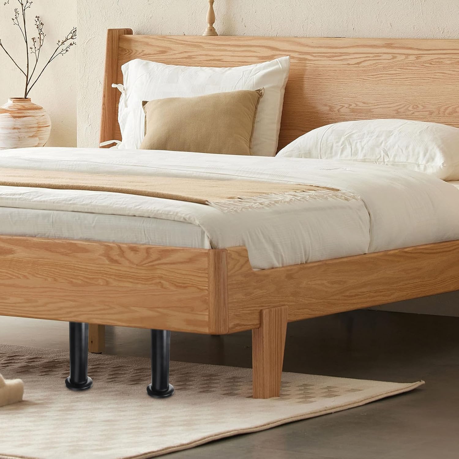 DOITOOL Adjustable Furniture Legs with Base, 18-30cm Telescopic Bed Frame Support Legs, Black 4pcs for Cabinet, Sofa, Bed Frame Replacement and Height Extension