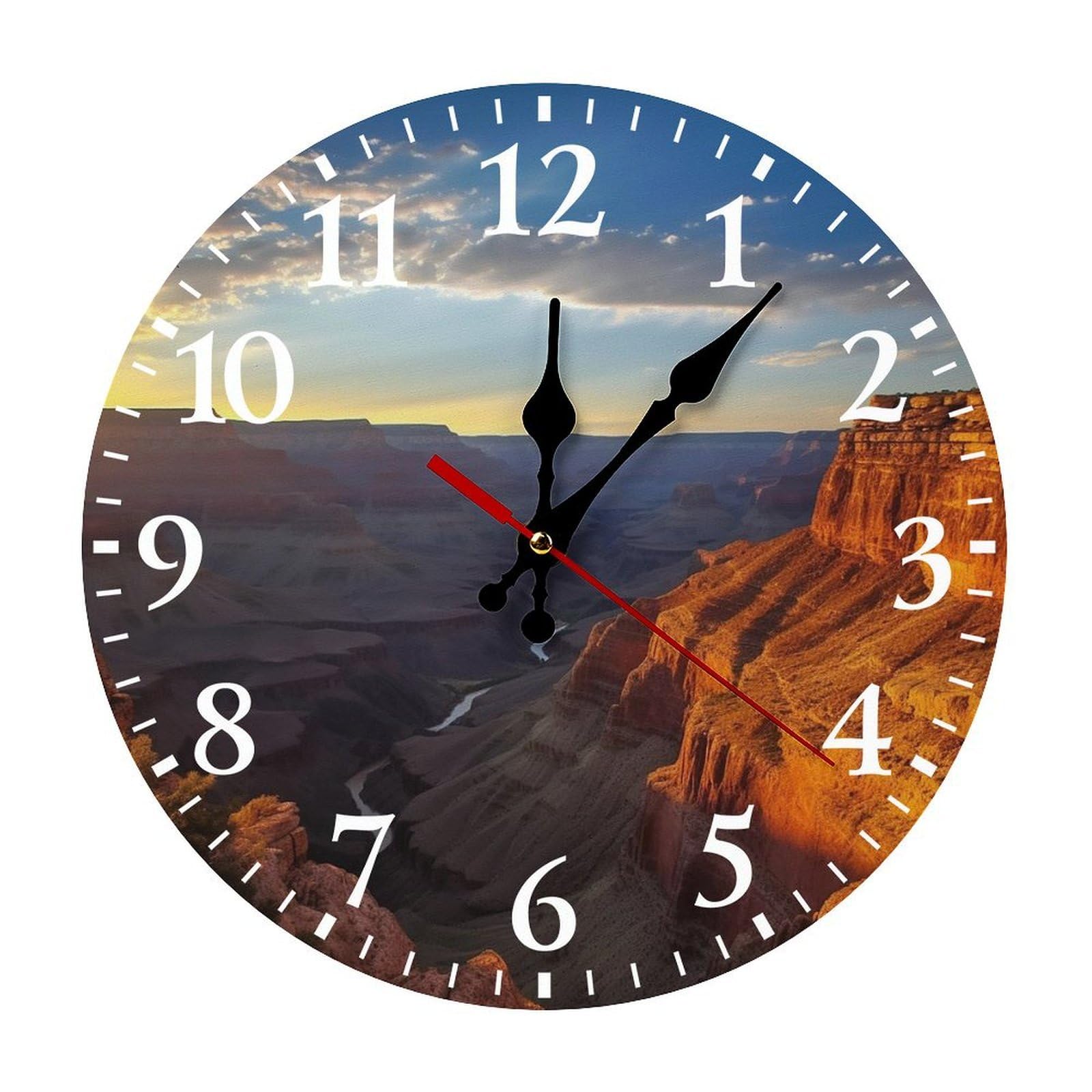QMNLKH Canyon at Sunset Wall Clock for Home, Battery Operated Clock for Hotel, Round Wall Clock with Arabic Numerals White, Easy to Read, Non-Ticking Clocks for Living Room 25 * 25cm