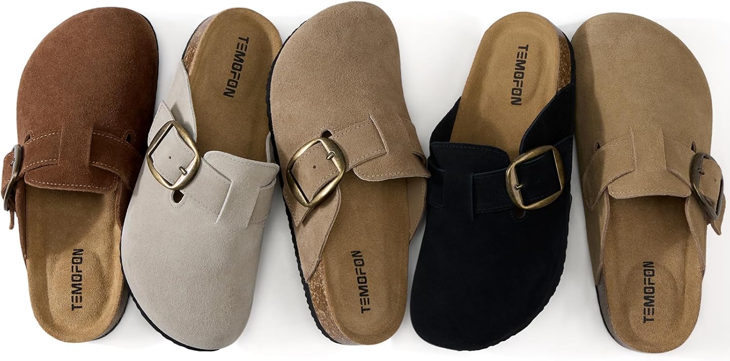 TEMOFON Suede Clogs for Women 2026: Genuine Leather Comfortable Slip on Clogs Women Memory Foam Close Toe Mules Cork Footbed Potato Shoes - Image 6