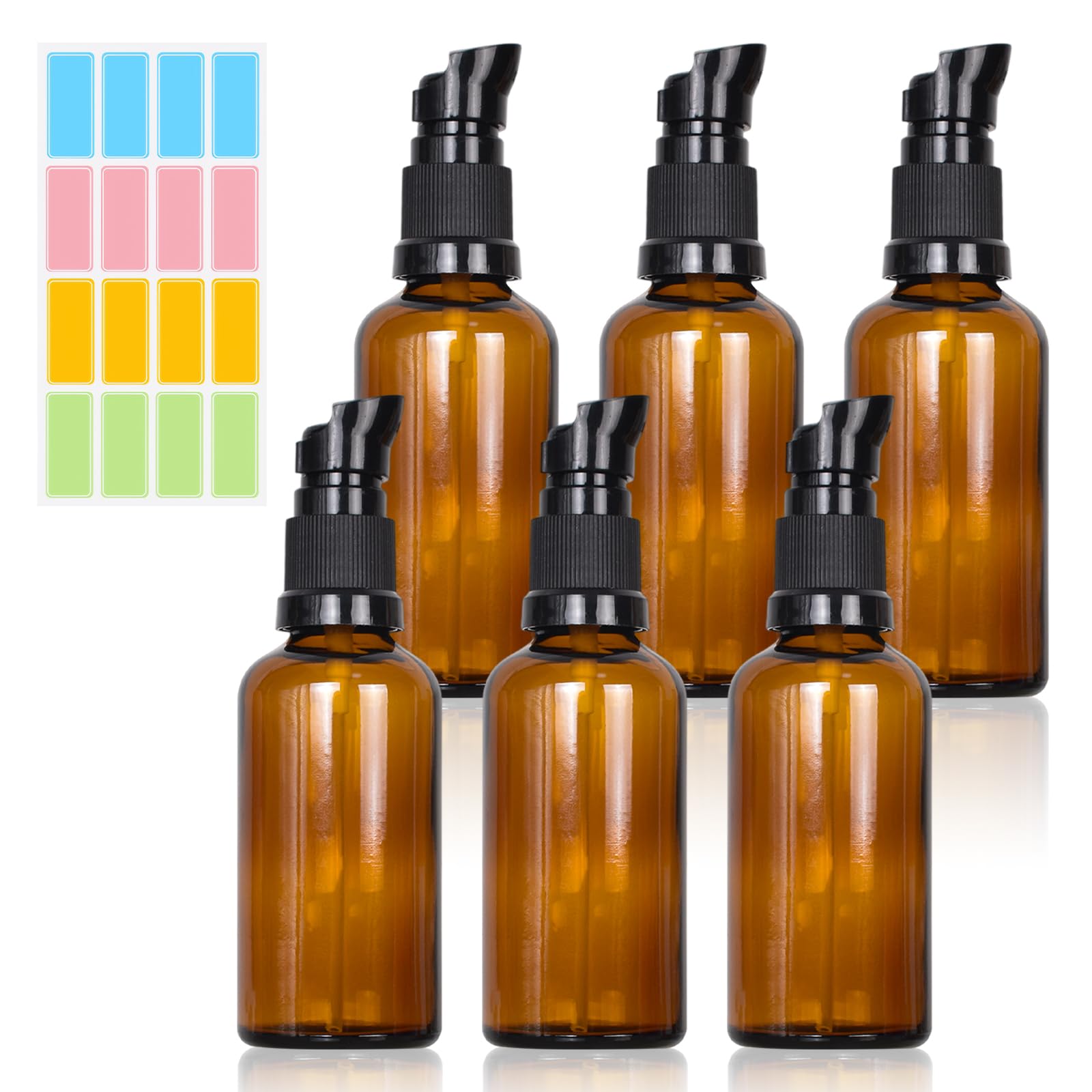 Botellas de Vidrio Marrón 50ml, Botellas de Loción de Vidrio Ámbar Rellenables con Etiqueta, Dispensador para Aceite Esencial