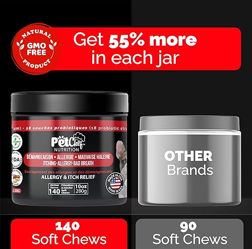 Miniatura 3 de Pet Chef Dog Allergy Chews - 140 masticables suaves con aceite de salmón, omega 3 y probióticos, suplemento natural para aliviar la picazón, apoyo