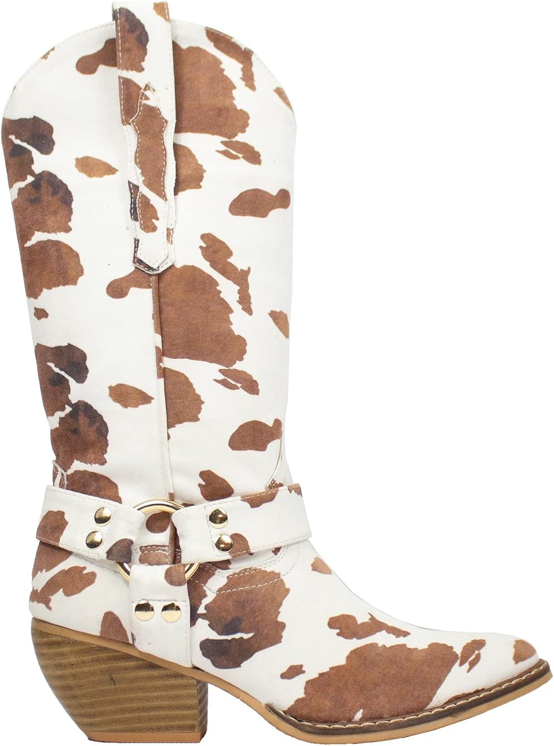 ARIDERGIRL Evon Women's Mid Calf Western Pointed Toe Pull Up Metal Buckle Boot