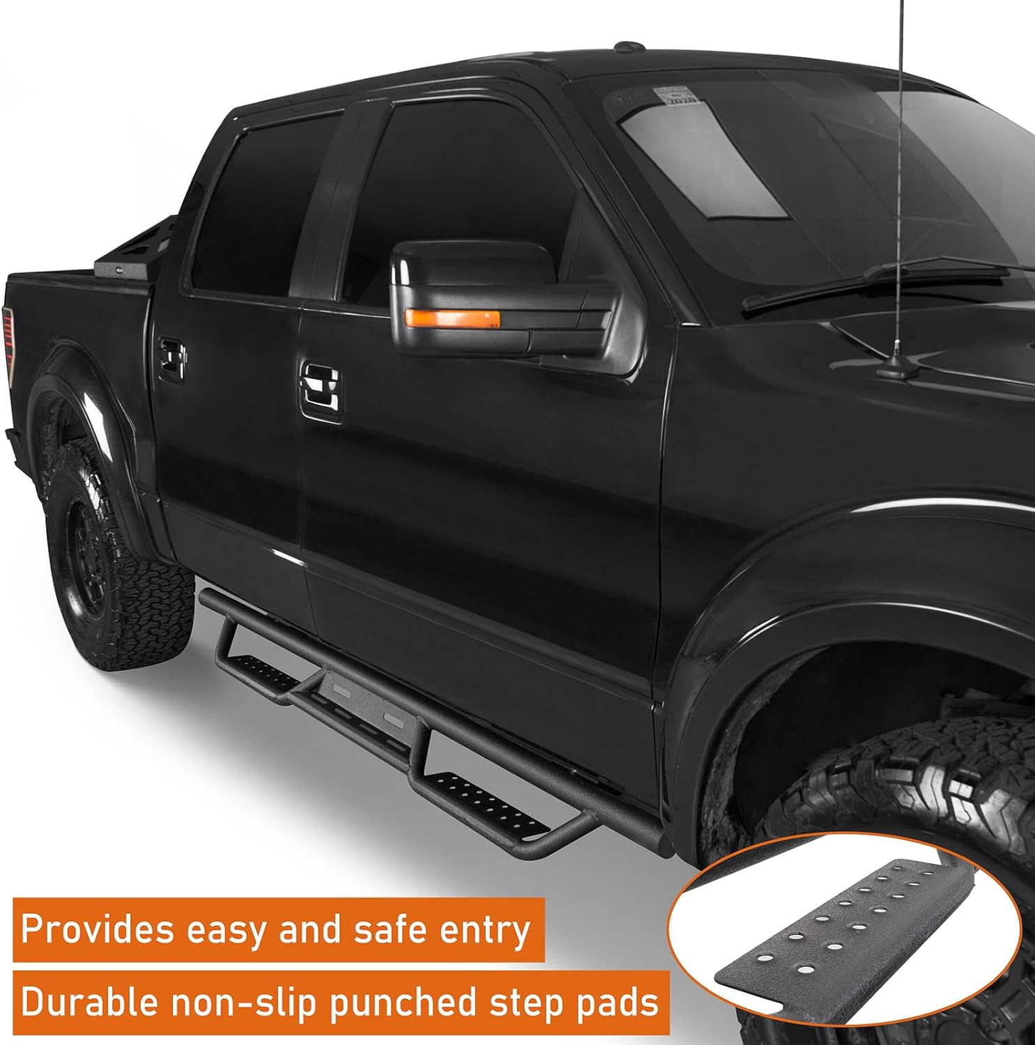 Hooke Road F150 Running Boards 6.2" Drop Down Side Step Bars for 2009-2014 Ford F-150 SuperCrew Pickup with 4 Full-Size Doors, Cab-Length Rock Slider Nerf Bars
