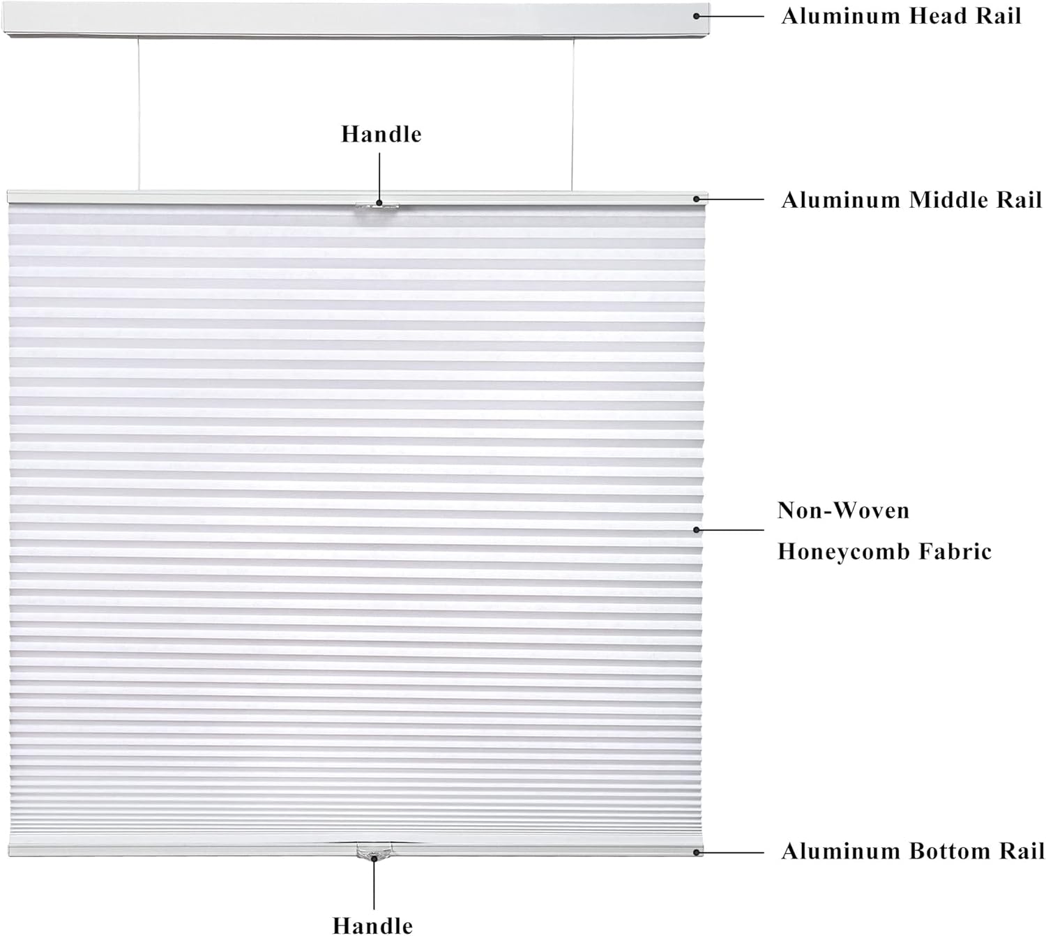 LazBlinds Custom Cordless Top Down Bottom Up Cellular Shades, Blackout Room Darkening Honeycomb Shades Pleated Blinds for Windows, White