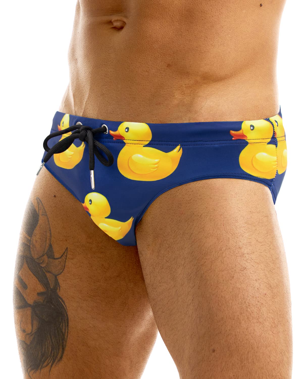 MIZOK Men's Sexy Cartoon Print Swim Bikini Low Rise Surfing Briefs Quick Dry Swimsuit Swimwear Short: Large Navy