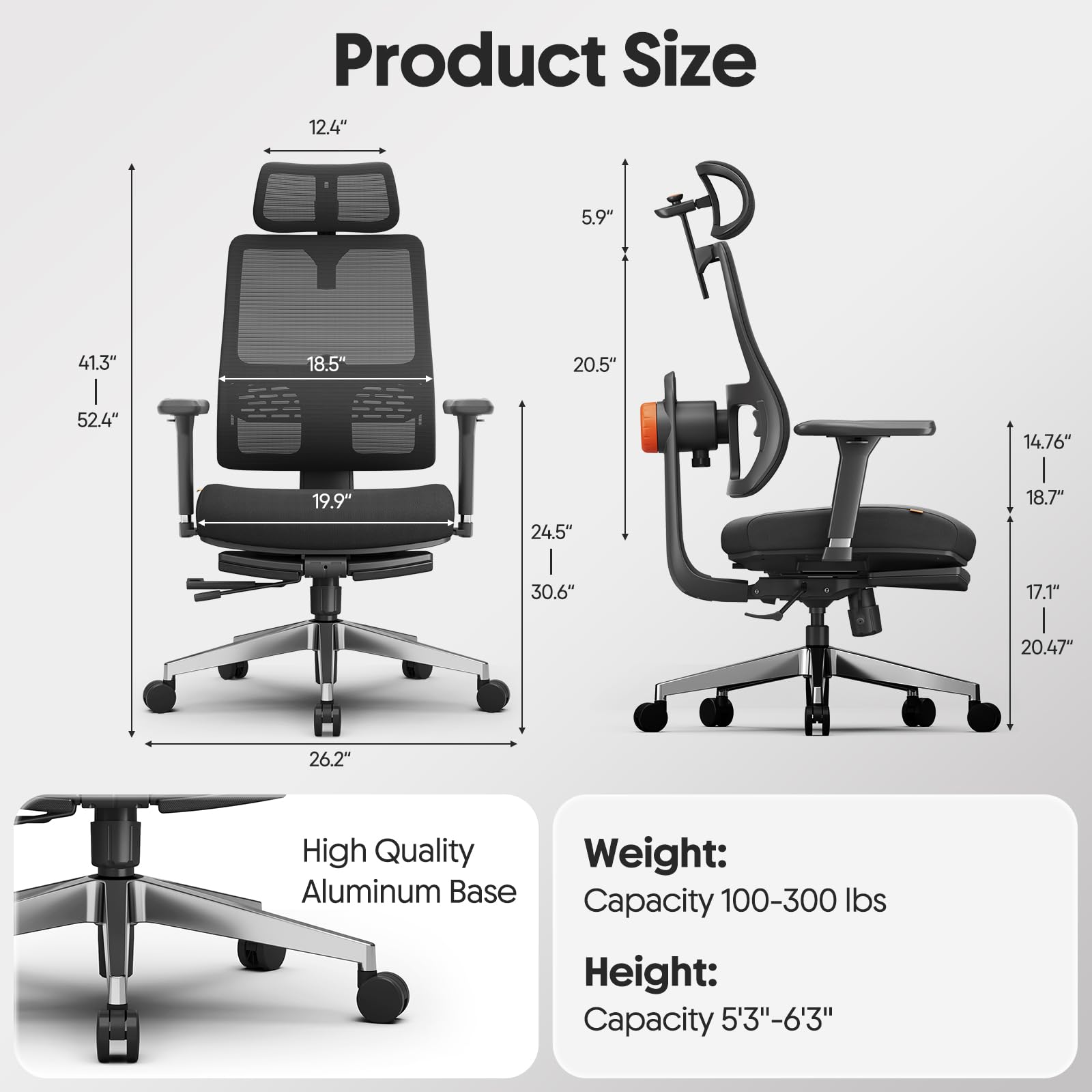 Newtral MagicH-BPro Sedia ergonomica con poggiapiedi – Sedia da scrivania con schienale alto e supporto lombare adattabile e poggiatesta auto following, braccioli 4D, profondità seduta regolabile e