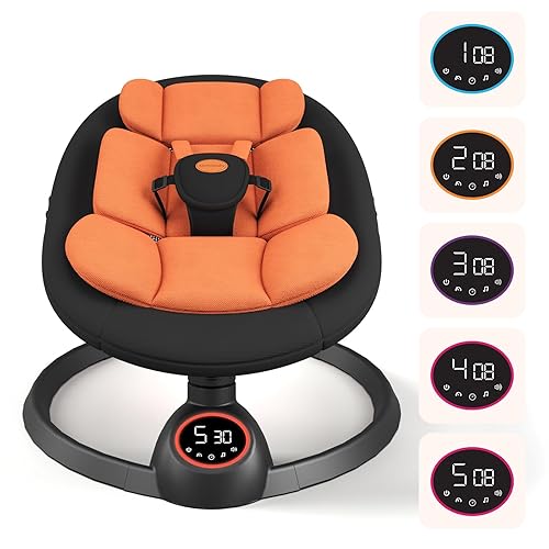Miniatura 2 de Columpios eléctricos para bebés, columpio portátil con melodías preestablecidas, columpio Bluetooth para recién nacidos, interior y exterior (negro)